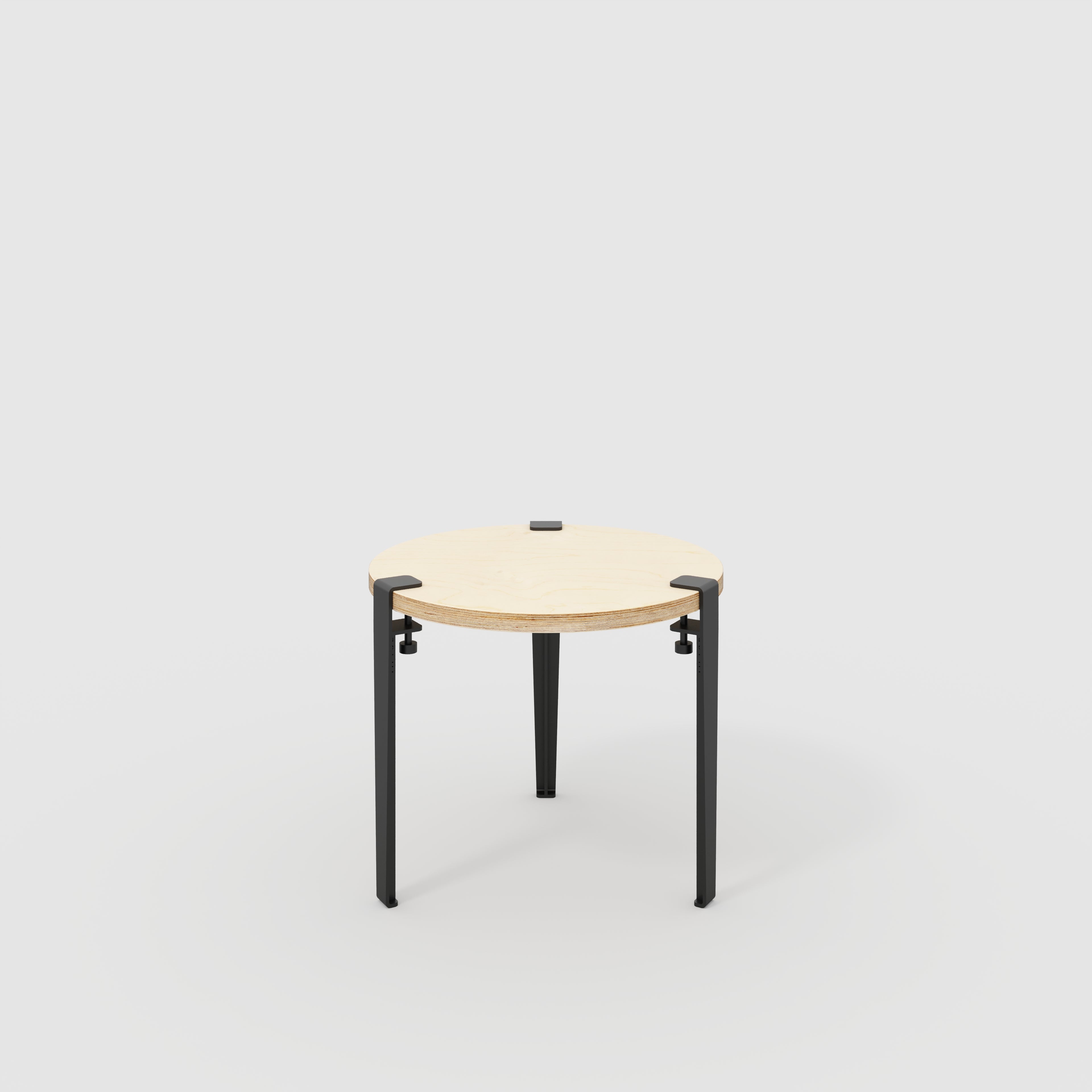 Round Side Table with Black Tiptoe Legs - Plywood Birch - 500(dia) x 430(h)