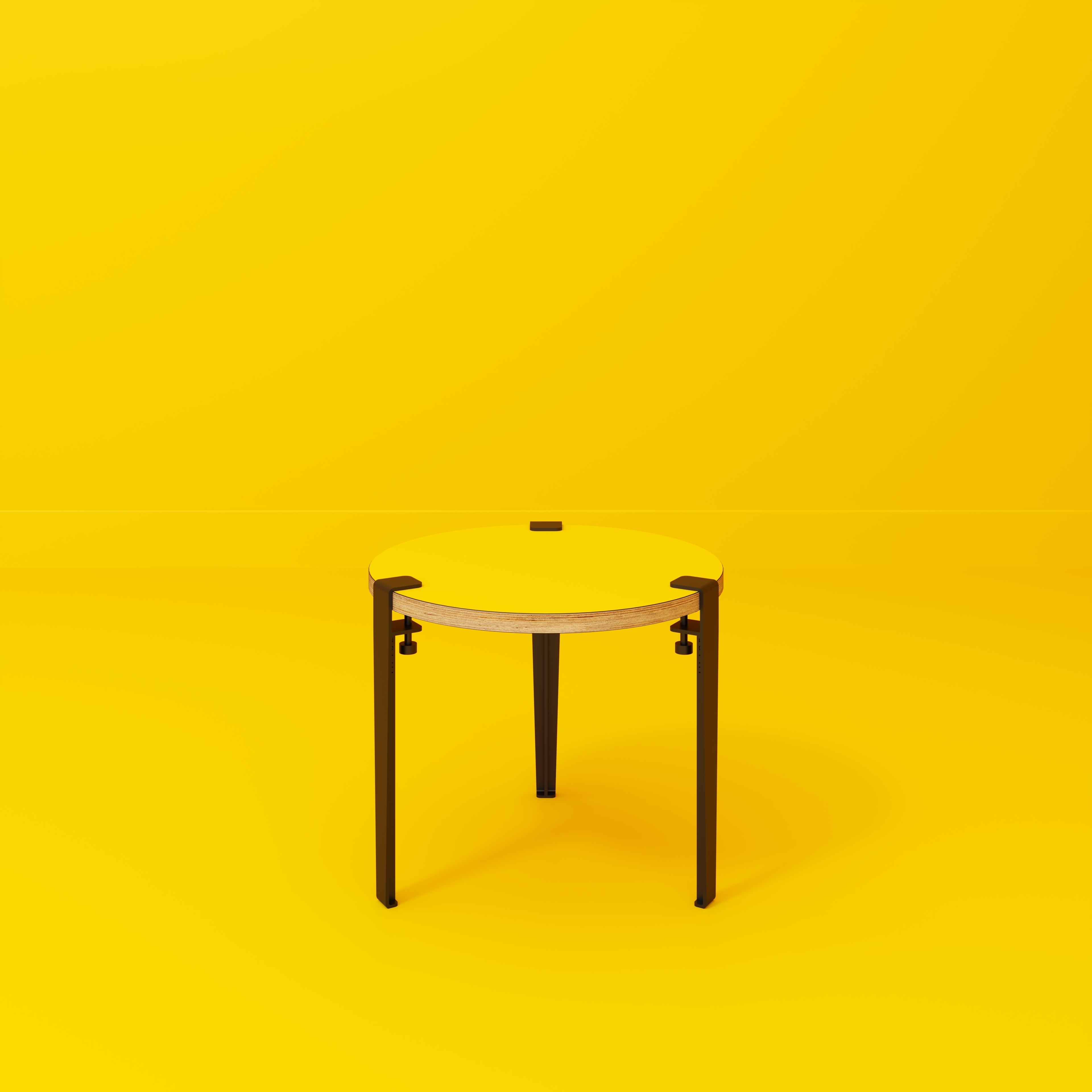 Plywood Round Side Table with Black Tiptoe Legs - Formica Chrome Yellow - 500(dia) x 430(h)