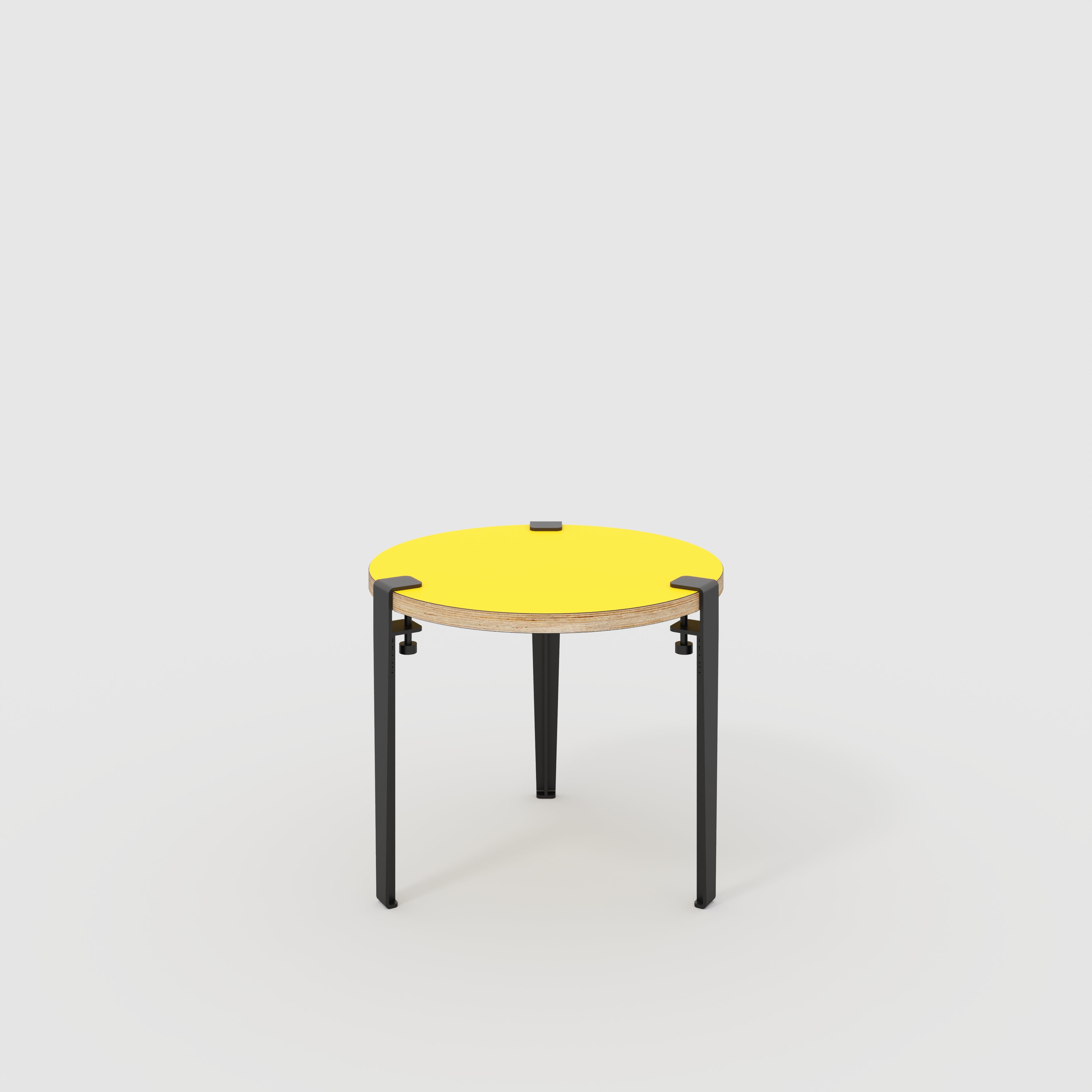 Plywood Round Side Table with Black Tiptoe Legs - Formica Chrome Yellow - 500(dia) x 430(h)
