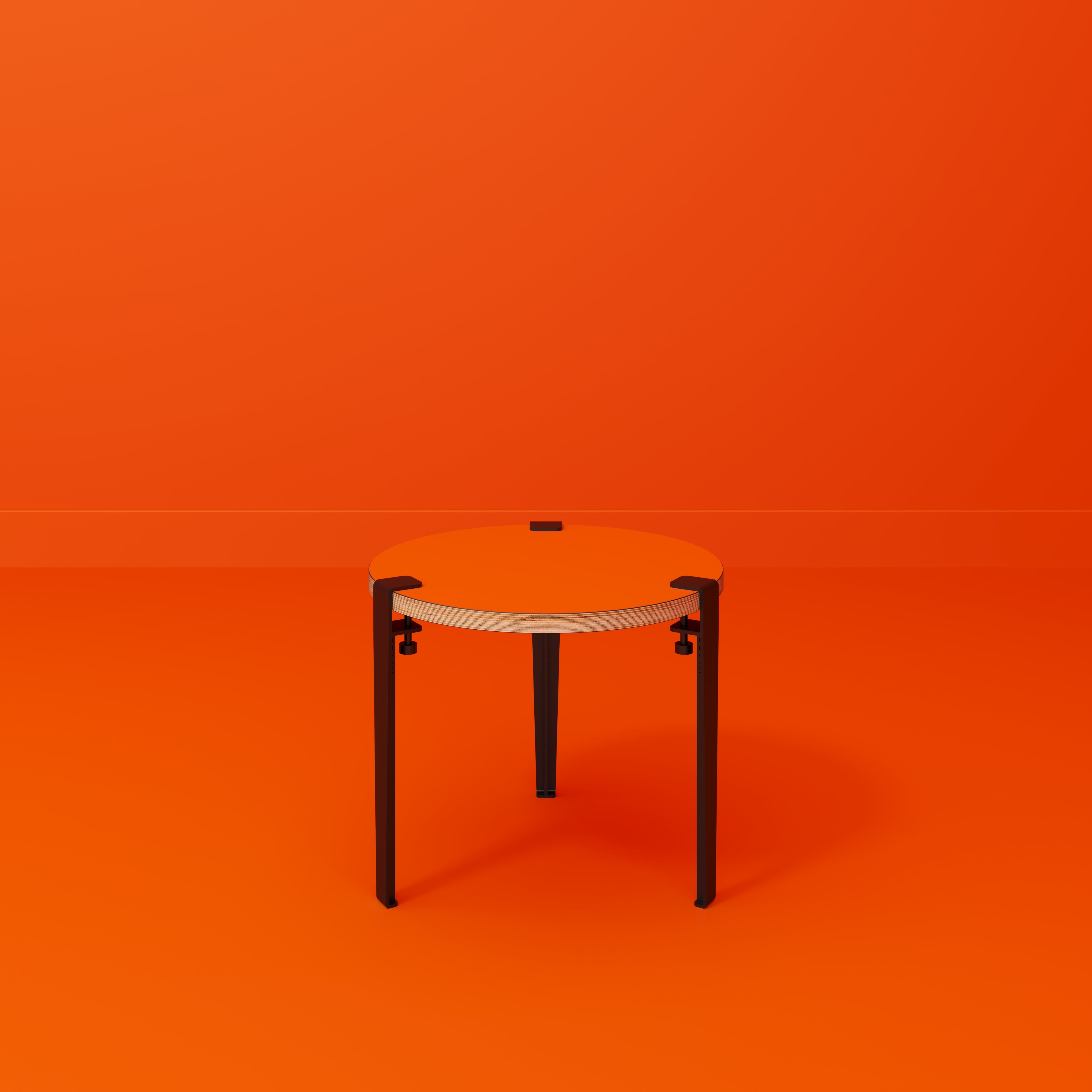 Round Side Table with Black Tiptoe Legs - Formica Levante Orange - 500(dia) x 430(h)