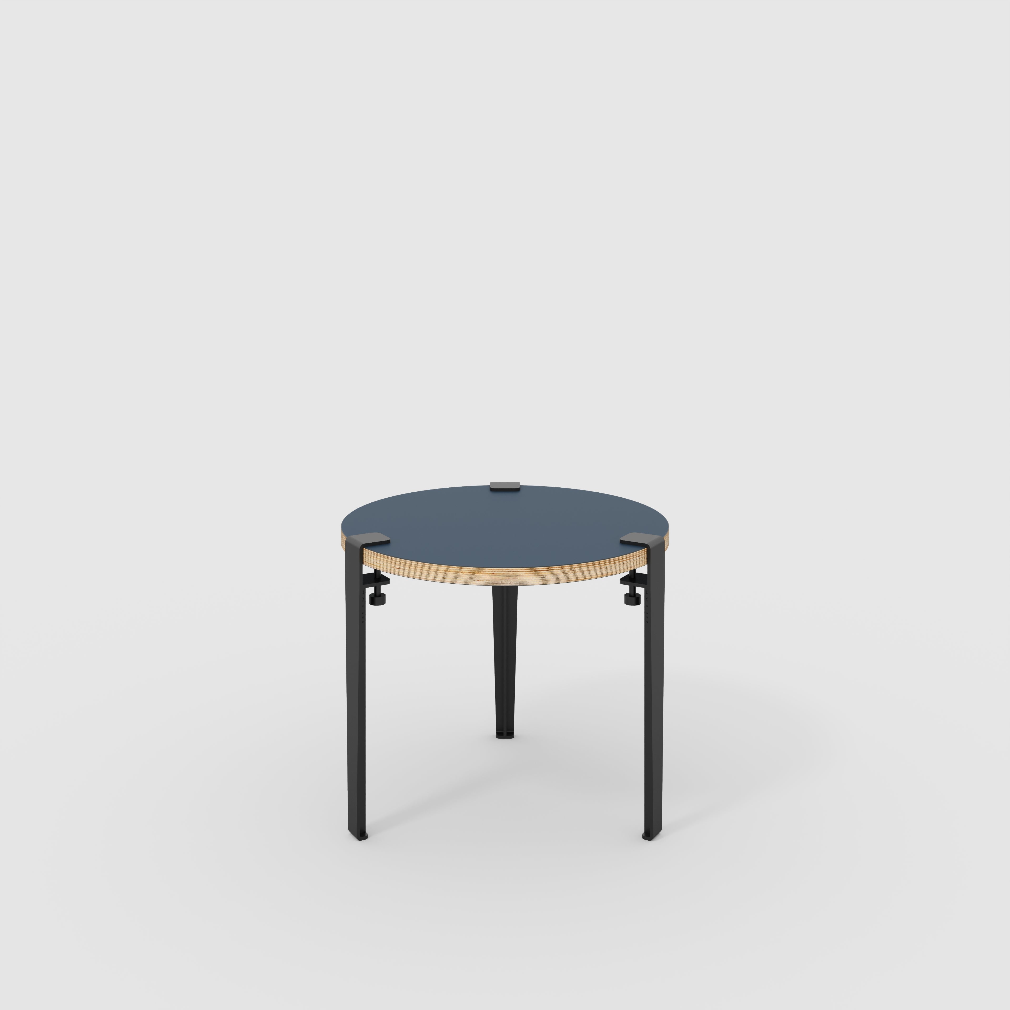 Round Side Table with Black Tiptoe Legs - Formica Night Sea Blue - 500(dia) x 430(h)
