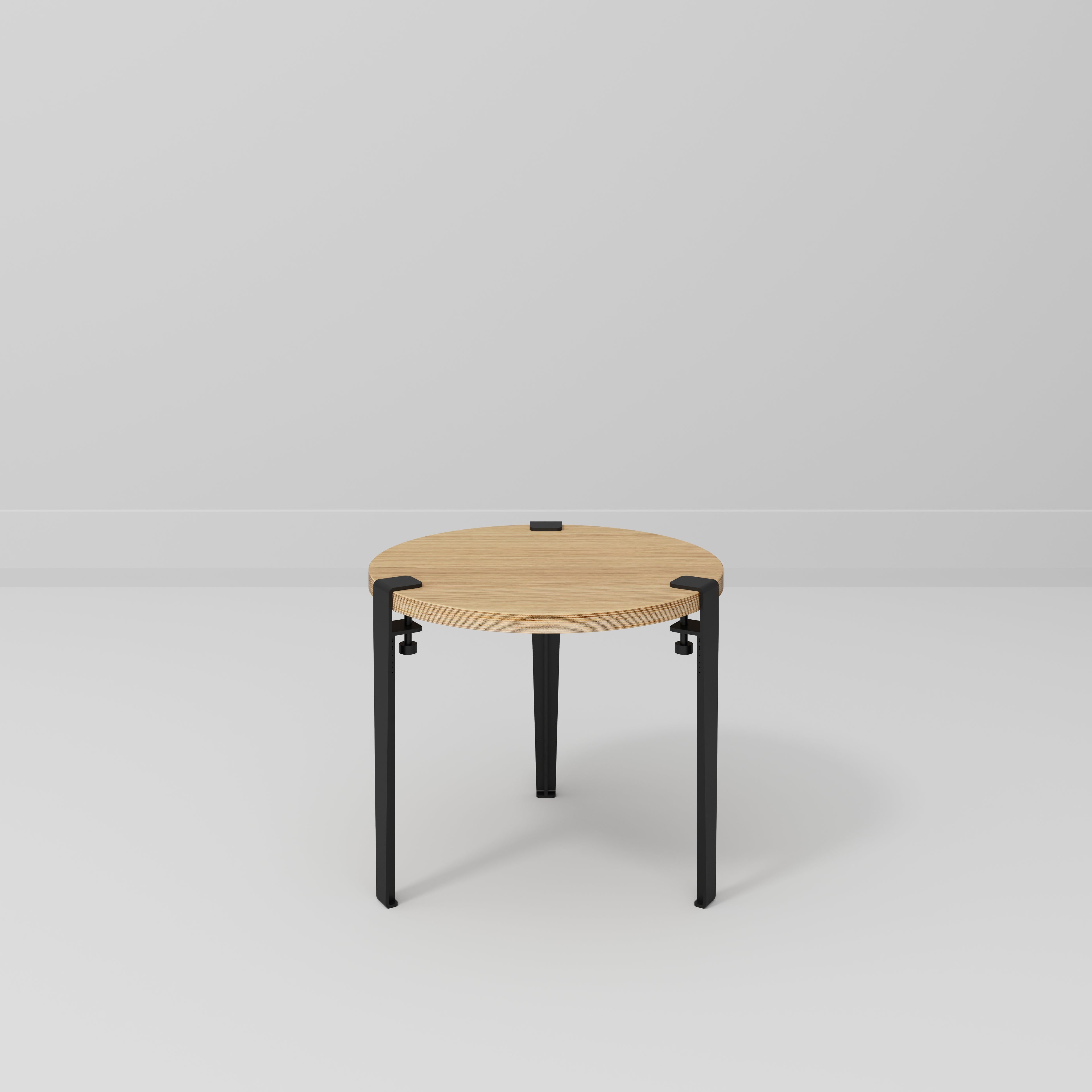 Round Side Table with Black Tiptoe Legs - Plywood Oak - 500(dia) x 430(h)