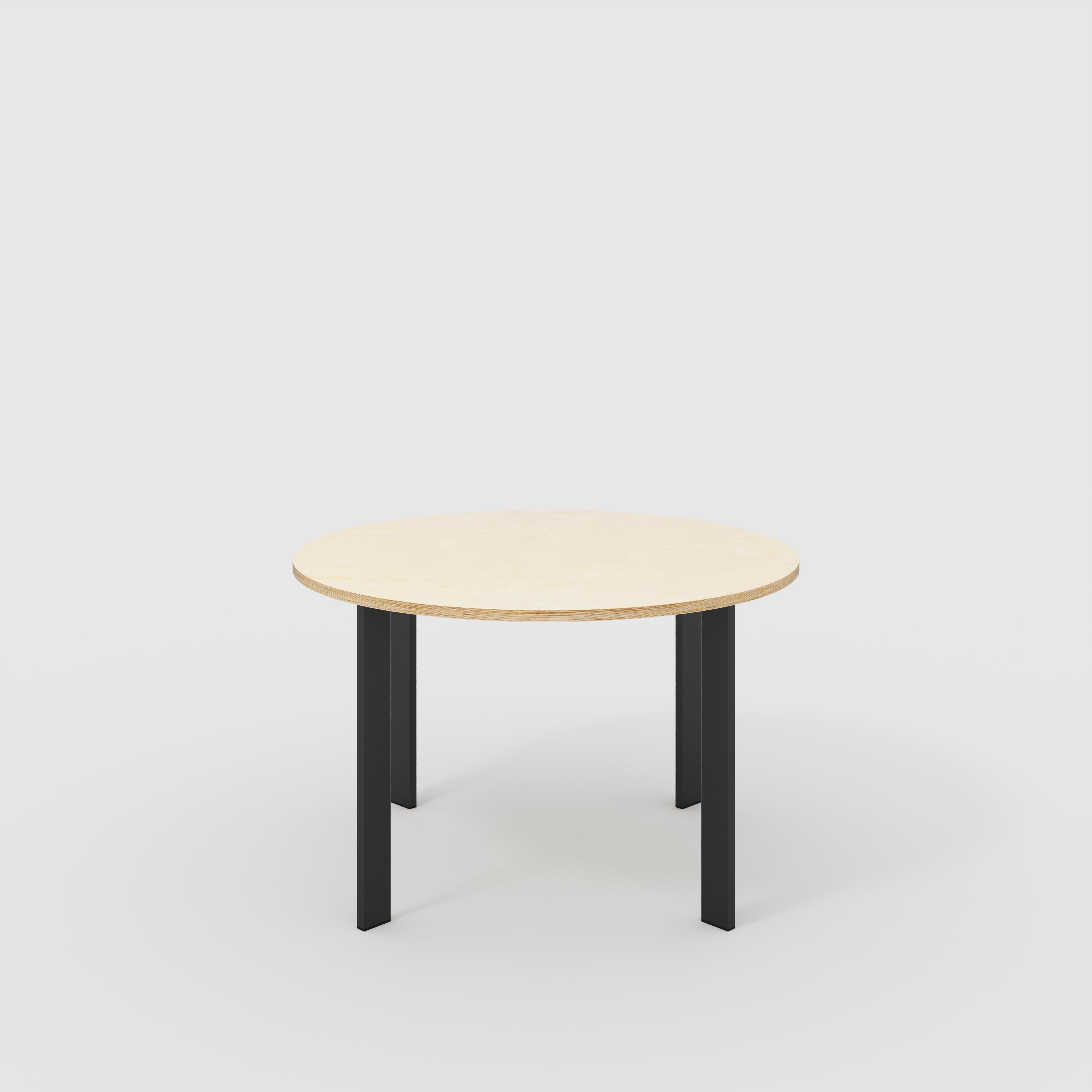 Round Table with Black Rectangular Single Pin Legs - Plywood Birch - 1200(dia) x 735(h)