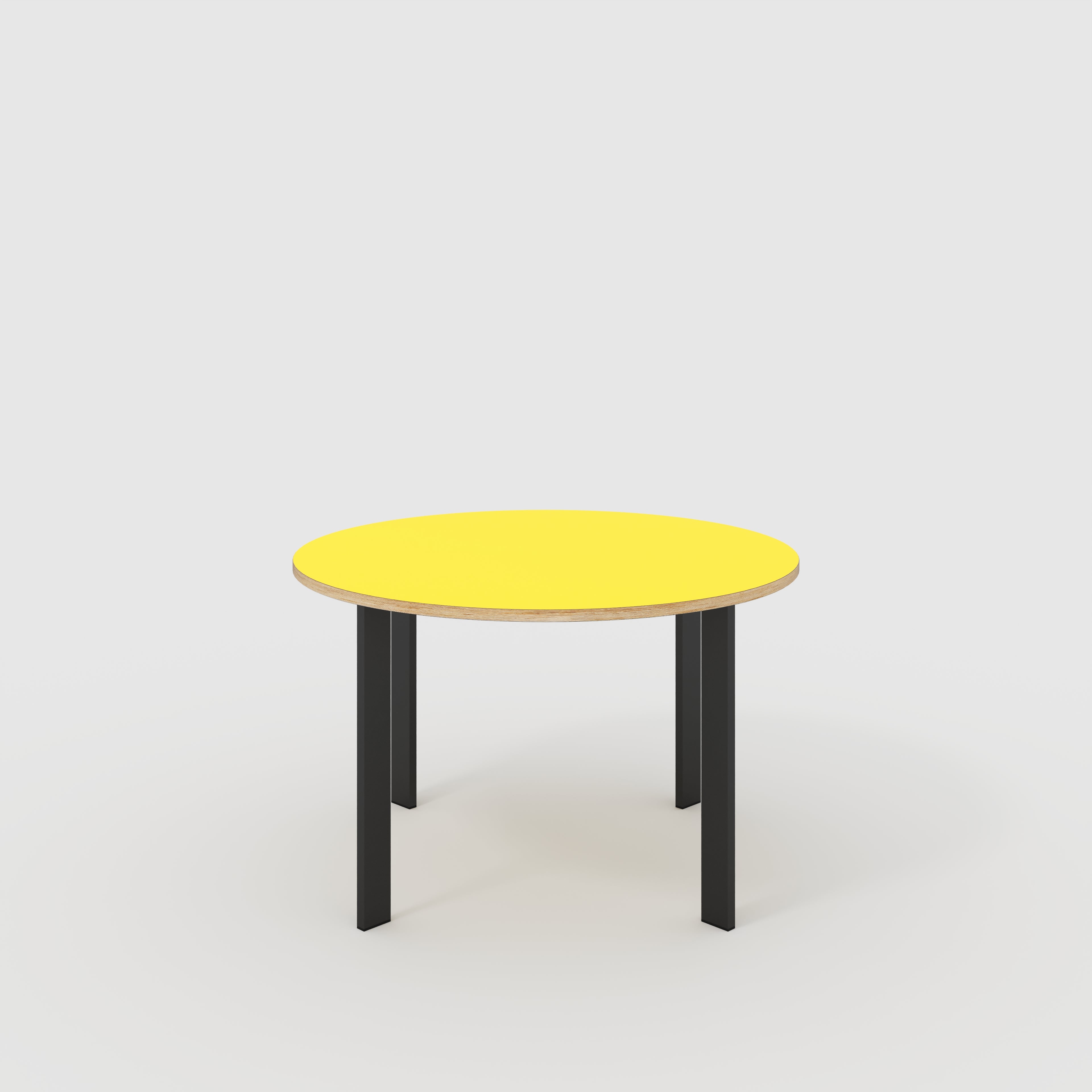 Round Table with Black Rectangular Single Pin Legs - Formica Chrome Yellow - 1200(dia) x 735(h)