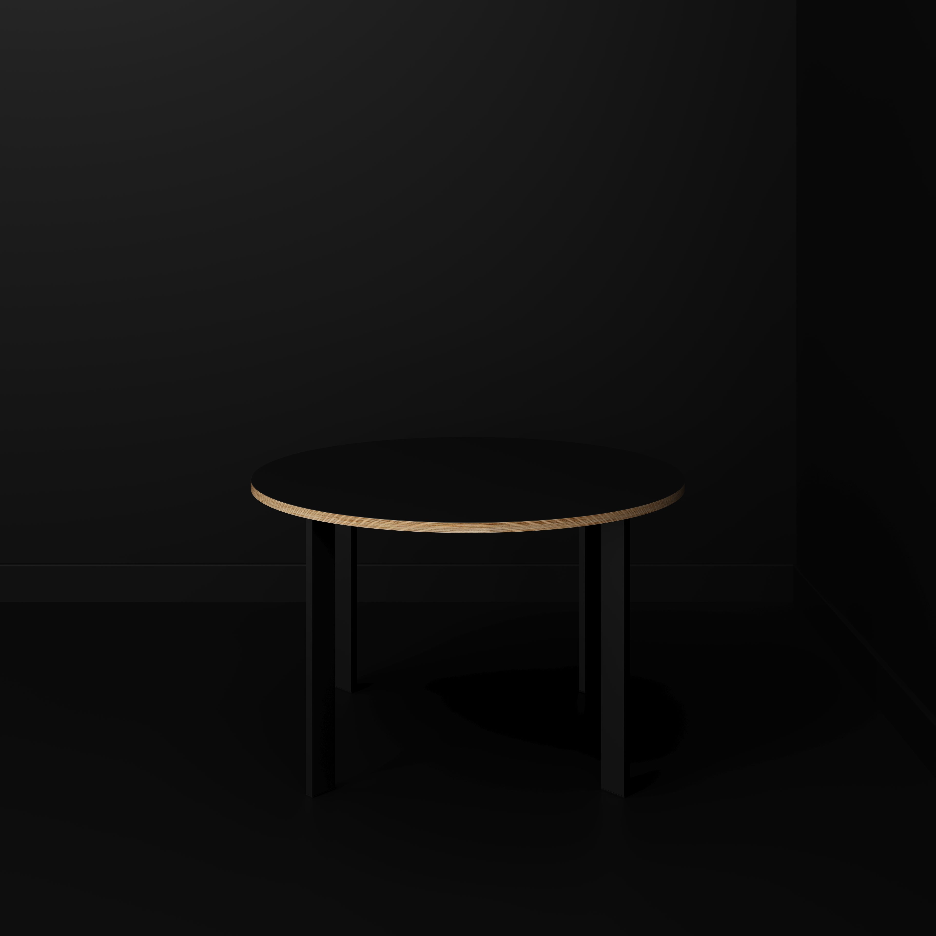 Round Table with Black Rectangular Single Pin Legs - Formica Diamond Black - 1200(dia) x 735(h)