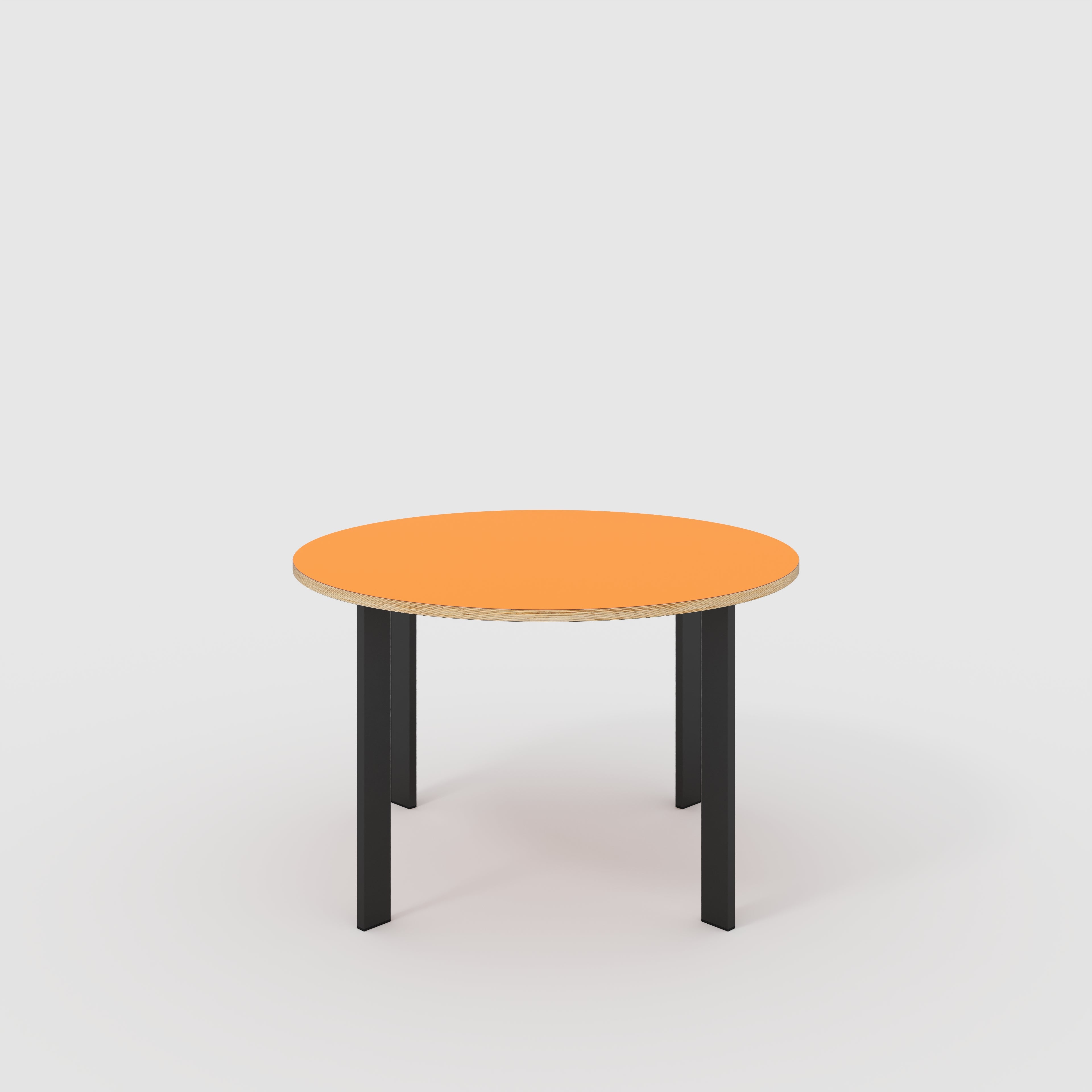 Round Table with Black Rectangular Single Pin Legs - Formica Levante Orange - 1200(dia) x 735(h)
