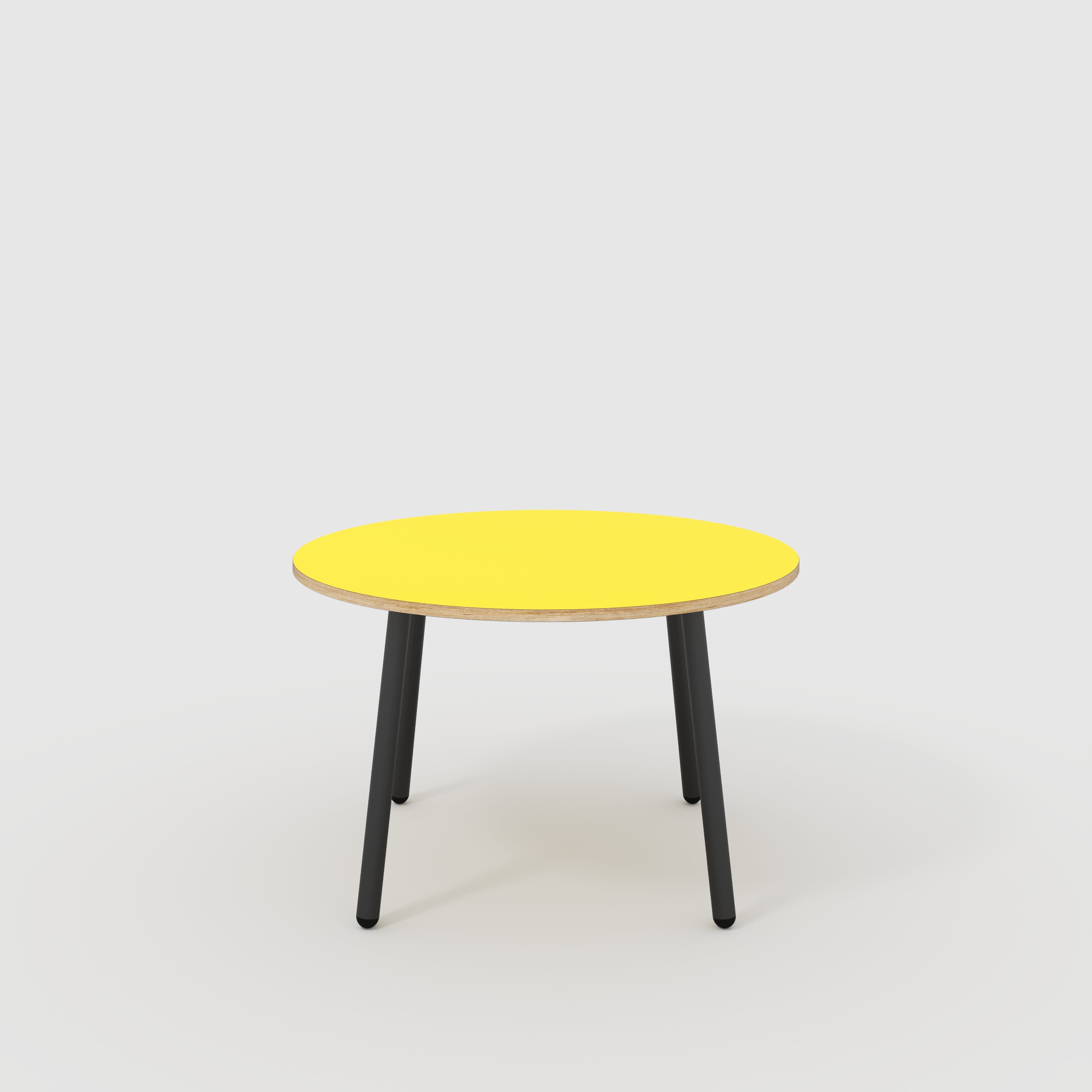 Round Table with Black Round Single Pin Legs - Formica Chrome Yellow - 1200(dia) x 735(h)