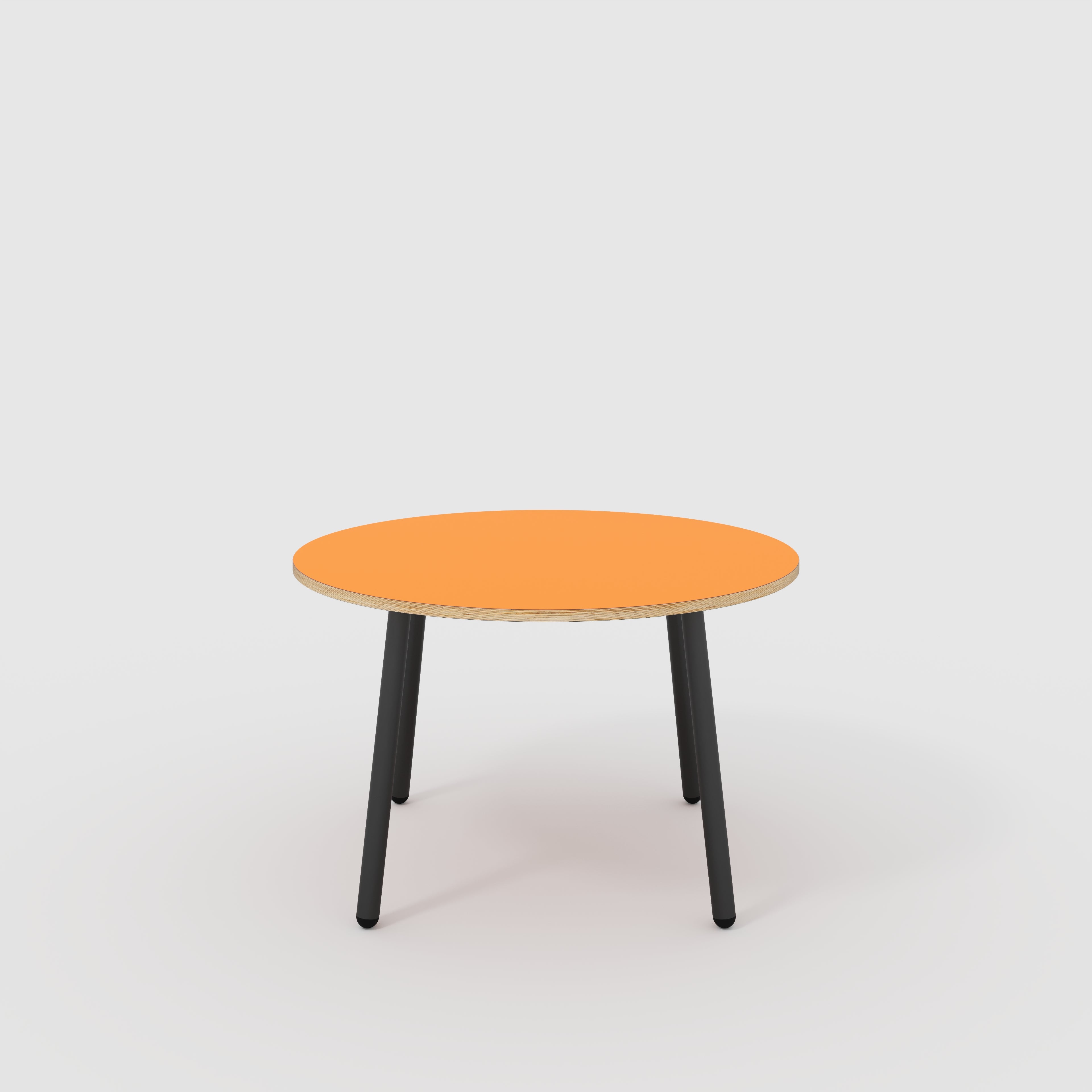 Round Table with Black Round Single Pin Legs - Formica Levante Orange - 1200(dia) x 735(h)