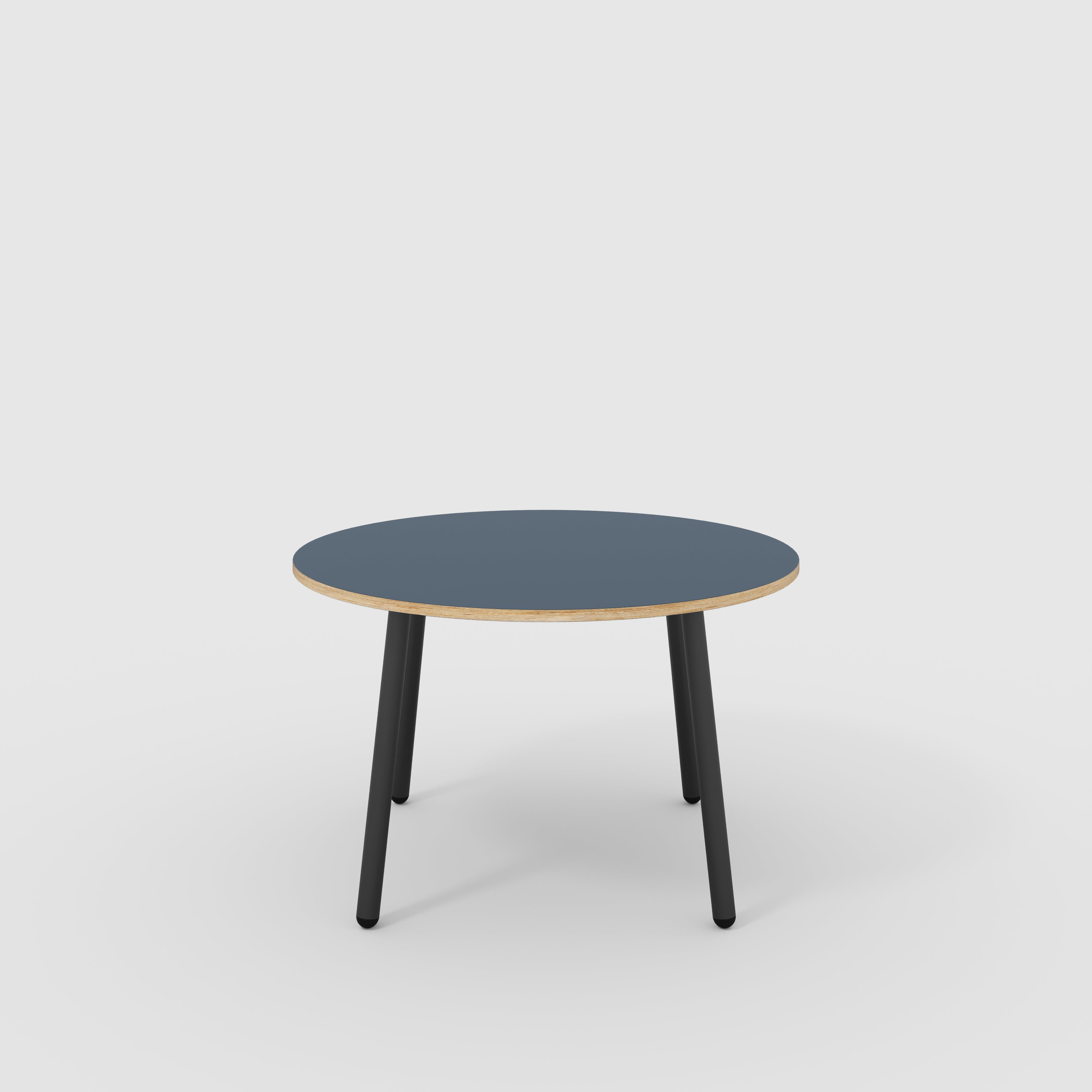 Round Table with Black Round Single Pin Legs - Formica Night Sea Blue - 1200(dia) x 735(h)