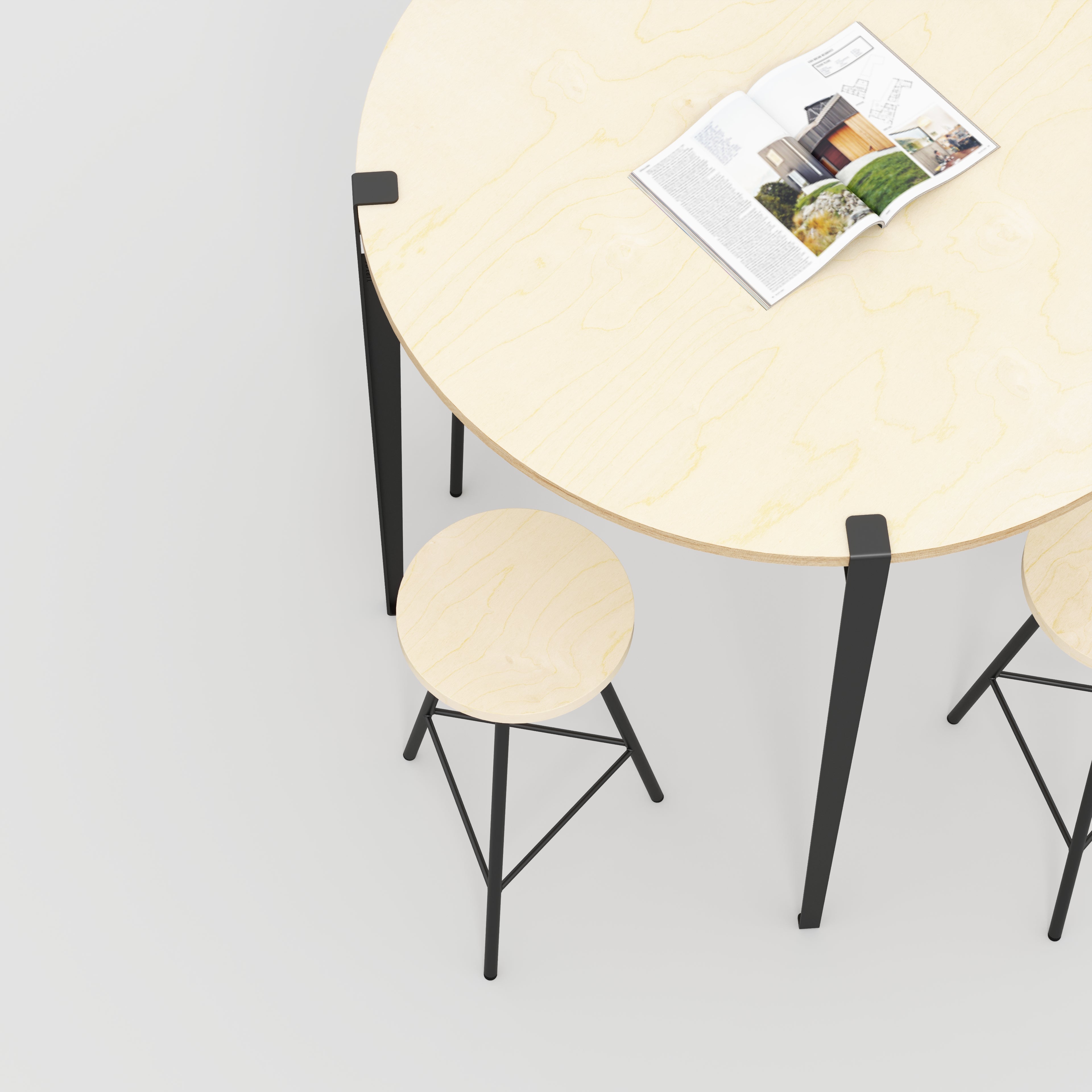 Plywood Round Table with Black Tiptoe Legs - Plywood Birch - 1200(dia) x 1100(h)
