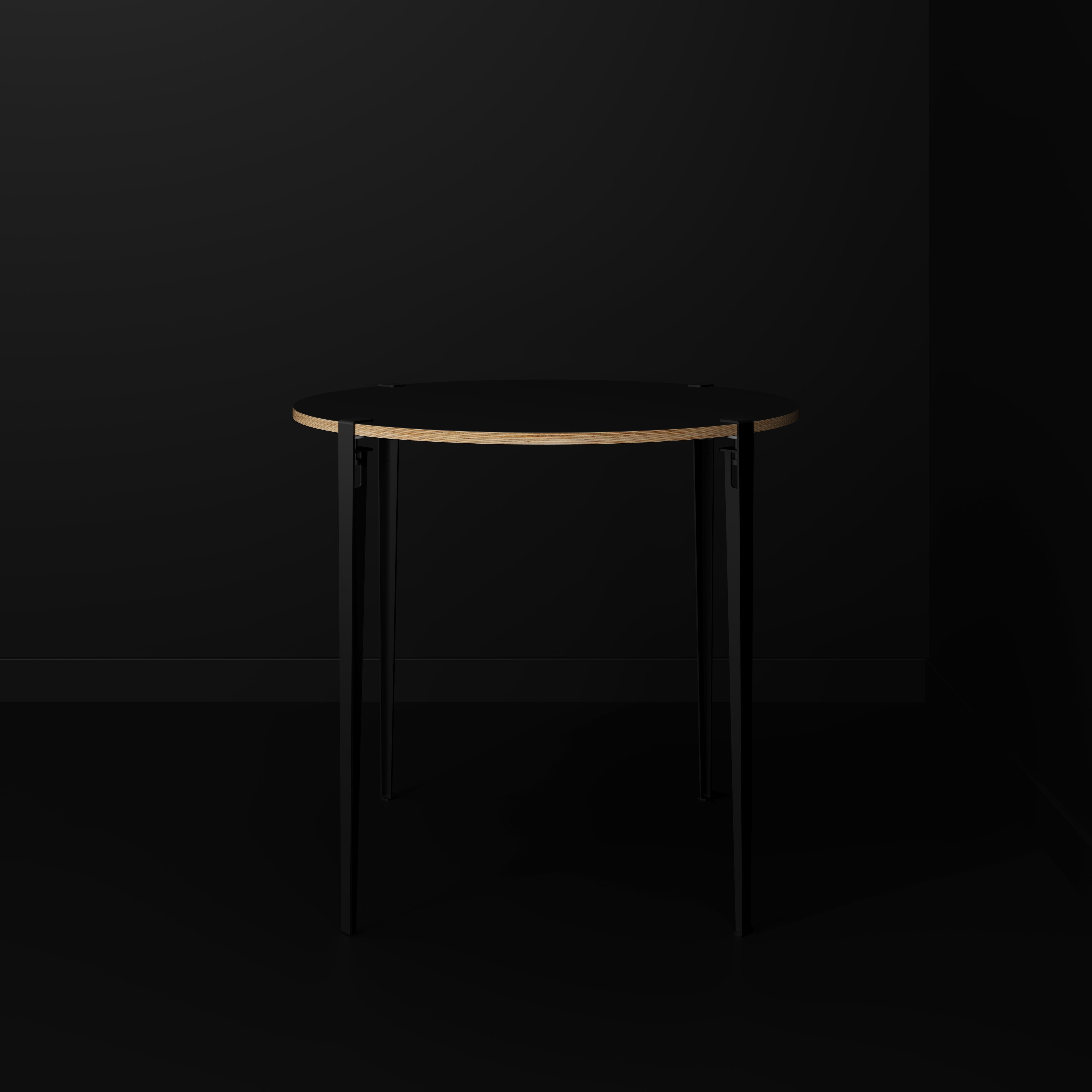 Plywood Round Table with Black Tiptoe Legs - Formica Diamond Black - 1200(dia) x 1100(h)