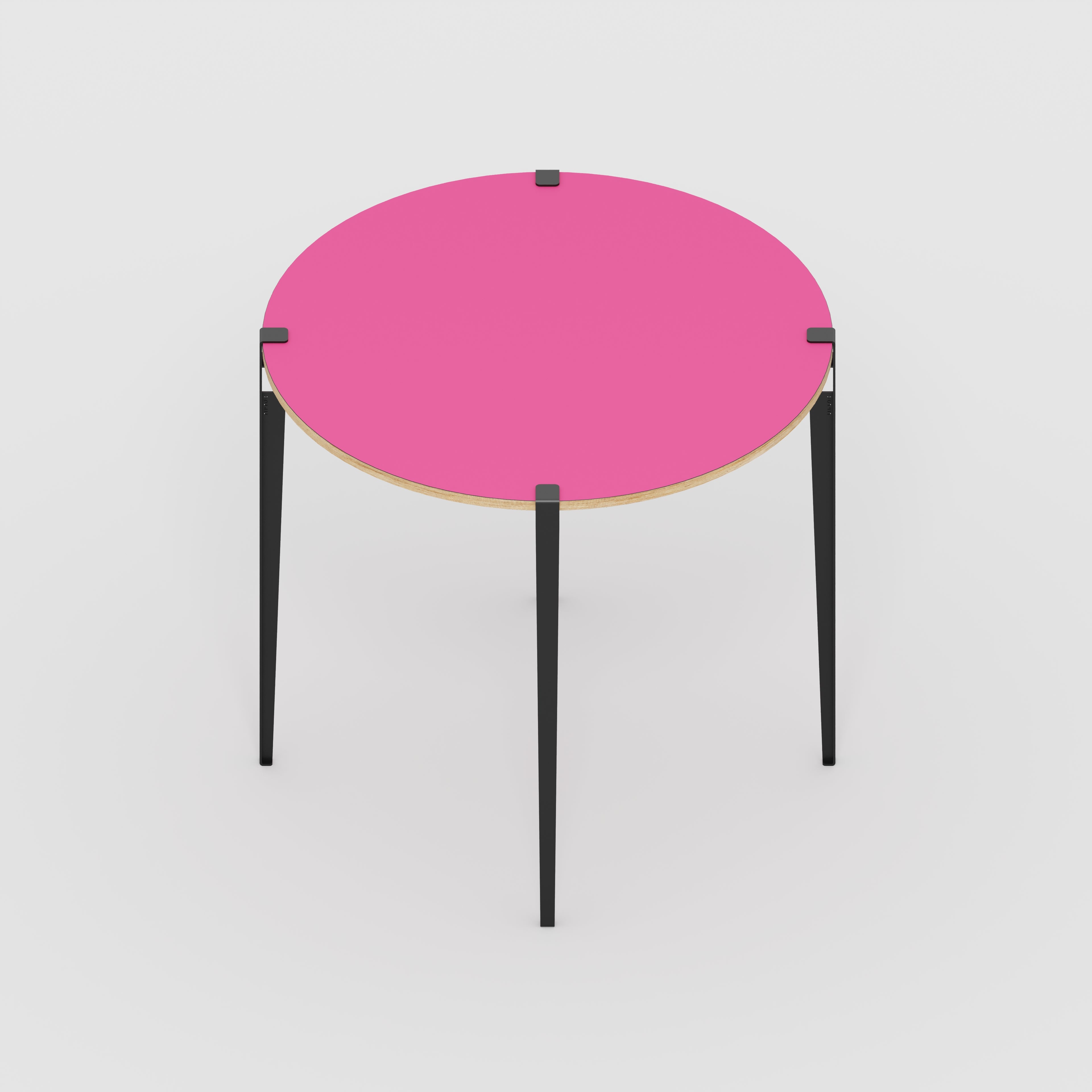 Plywood Round Table with Black Tiptoe Legs - Formica Juicy Pink - 1200(dia) x 1100(h)