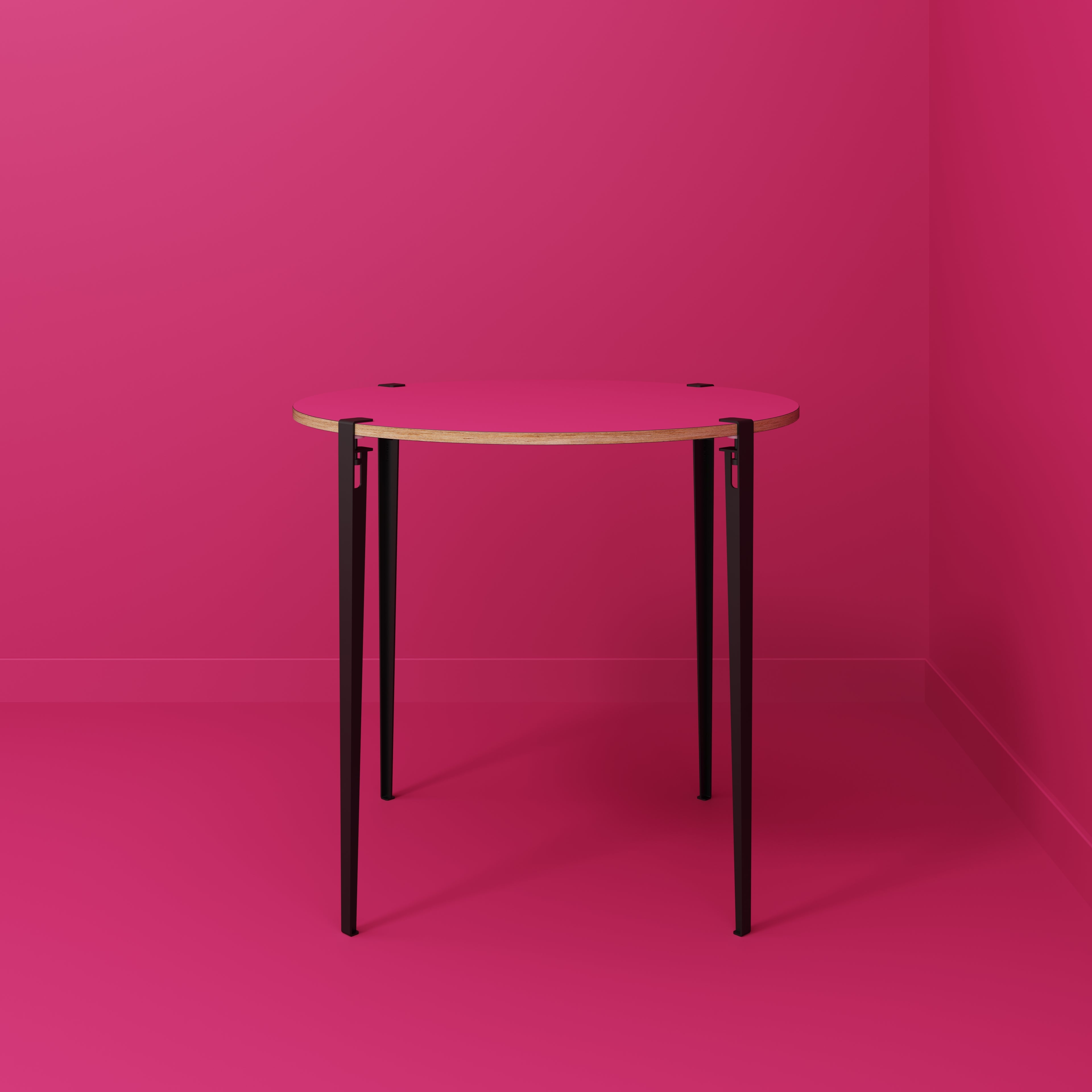 Plywood Round Table with Black Tiptoe Legs - Formica Juicy Pink - 1200(dia) x 1100(h)