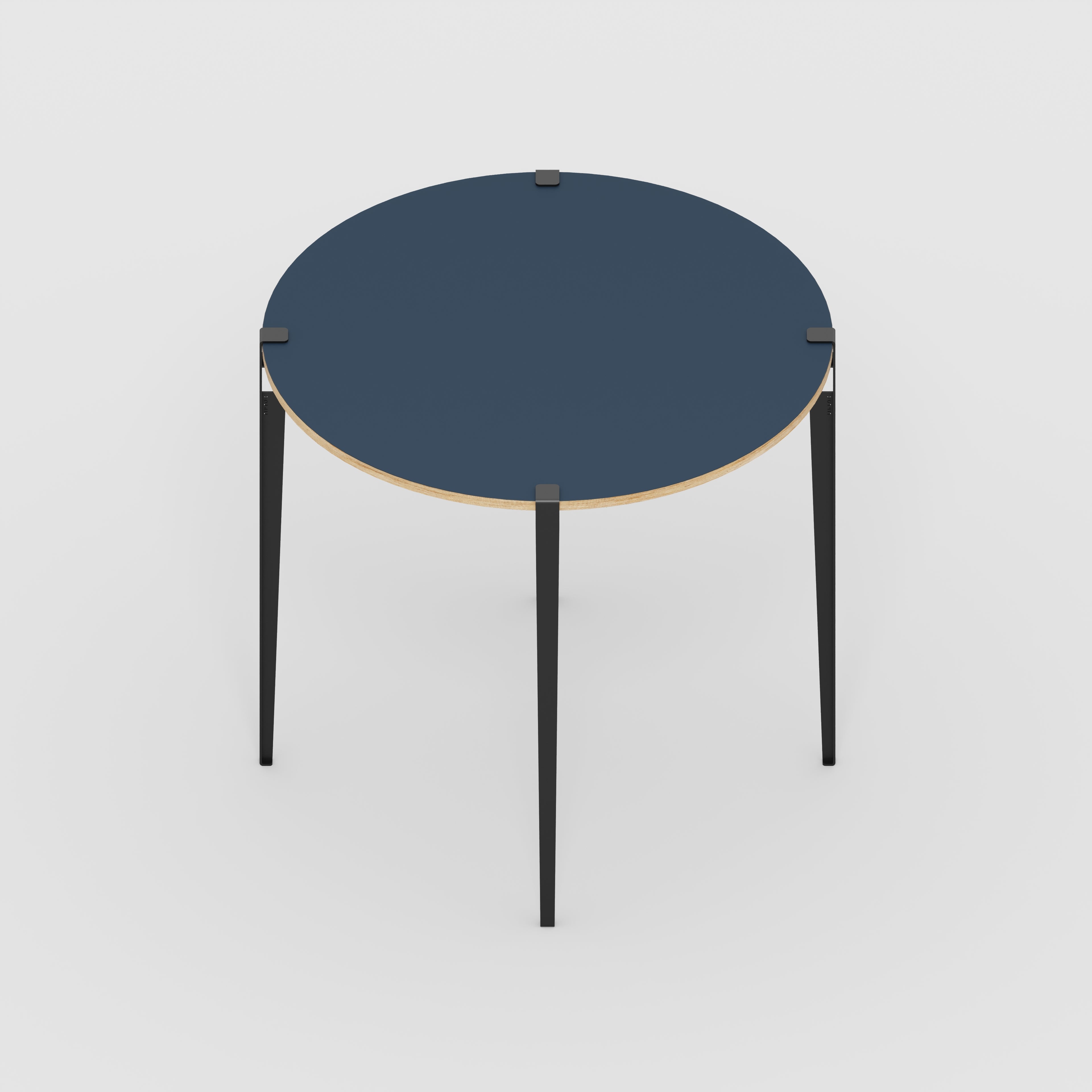 Plywood Round Table with Black Tiptoe Legs - Formica Night Sea Blue - 1200(dia) x 1100(h)