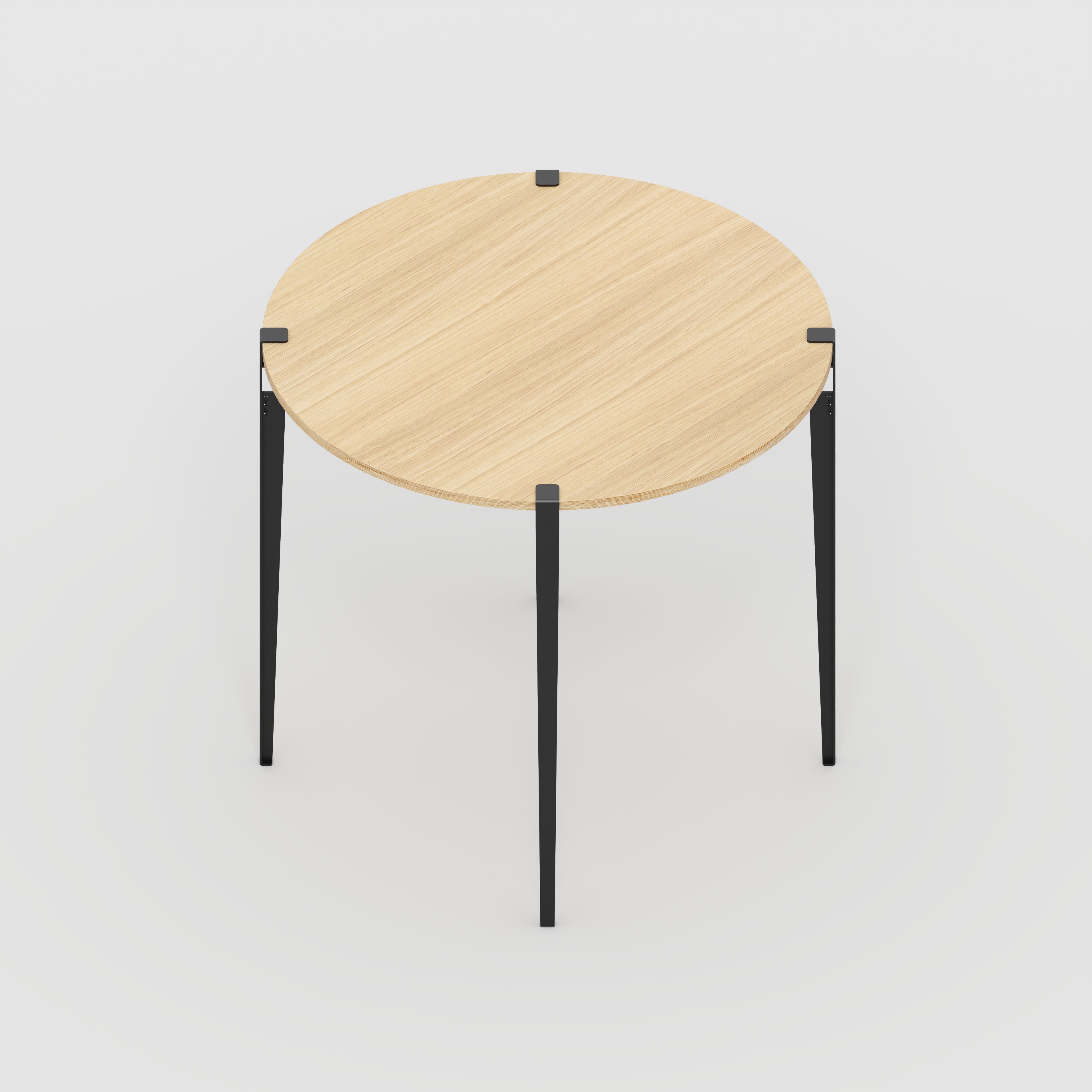 Plywood Round Table with Black Tiptoe Legs - Plywood Oak - 1200(dia) x 1100(h)