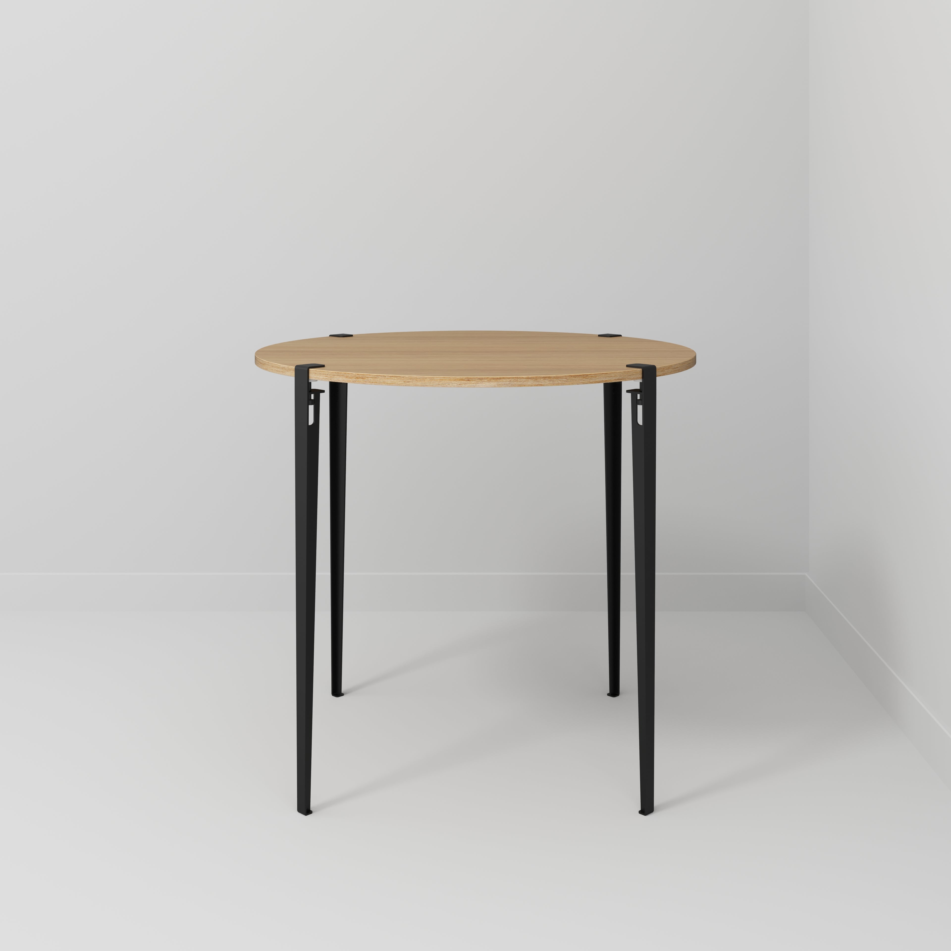 Plywood Round Table with Black Tiptoe Legs - Plywood Oak - 1200(dia) x 1100(h)