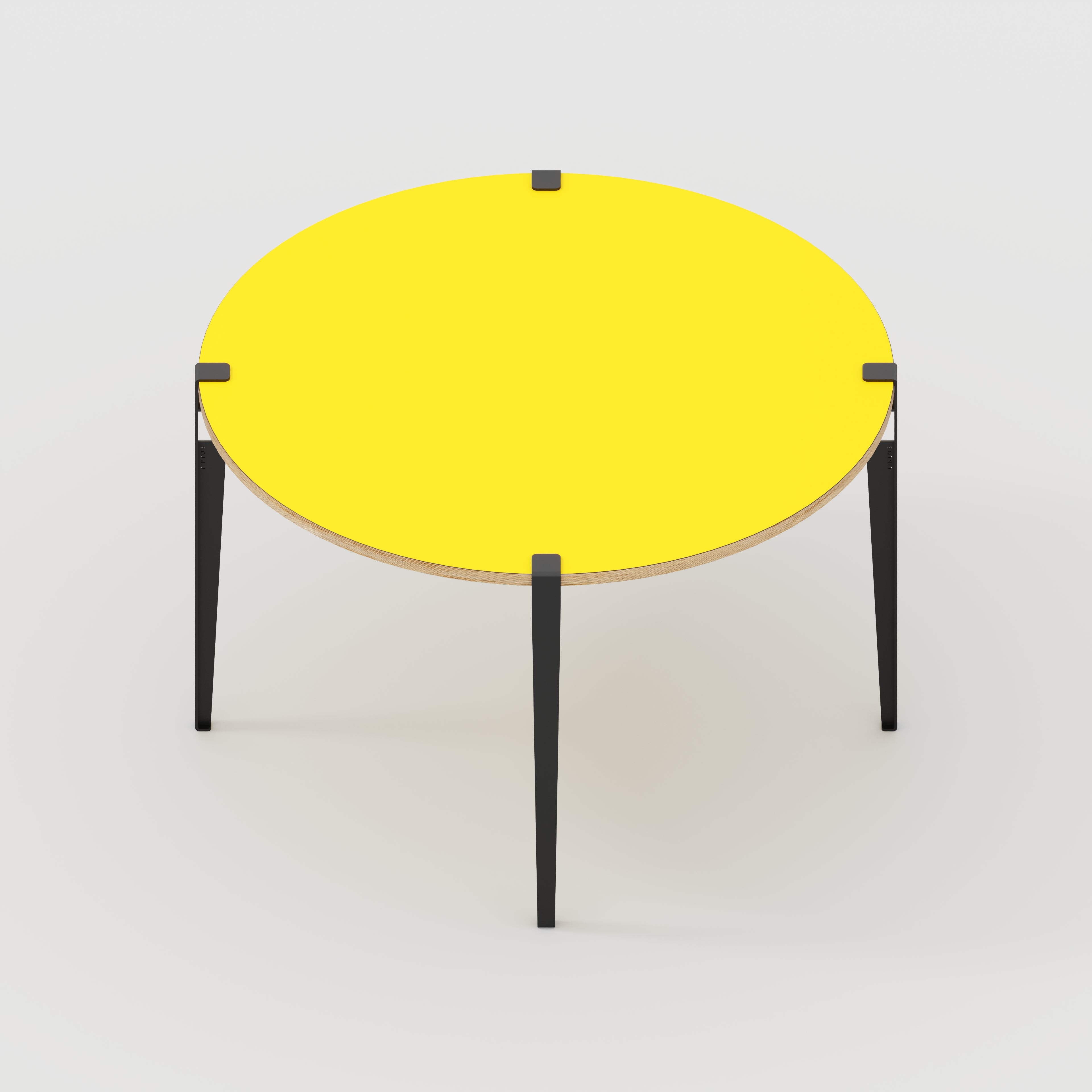 Plywood Round Table with Black Tiptoe Legs - Formica Chrome Yellow - 1200(dia) x 750(h)