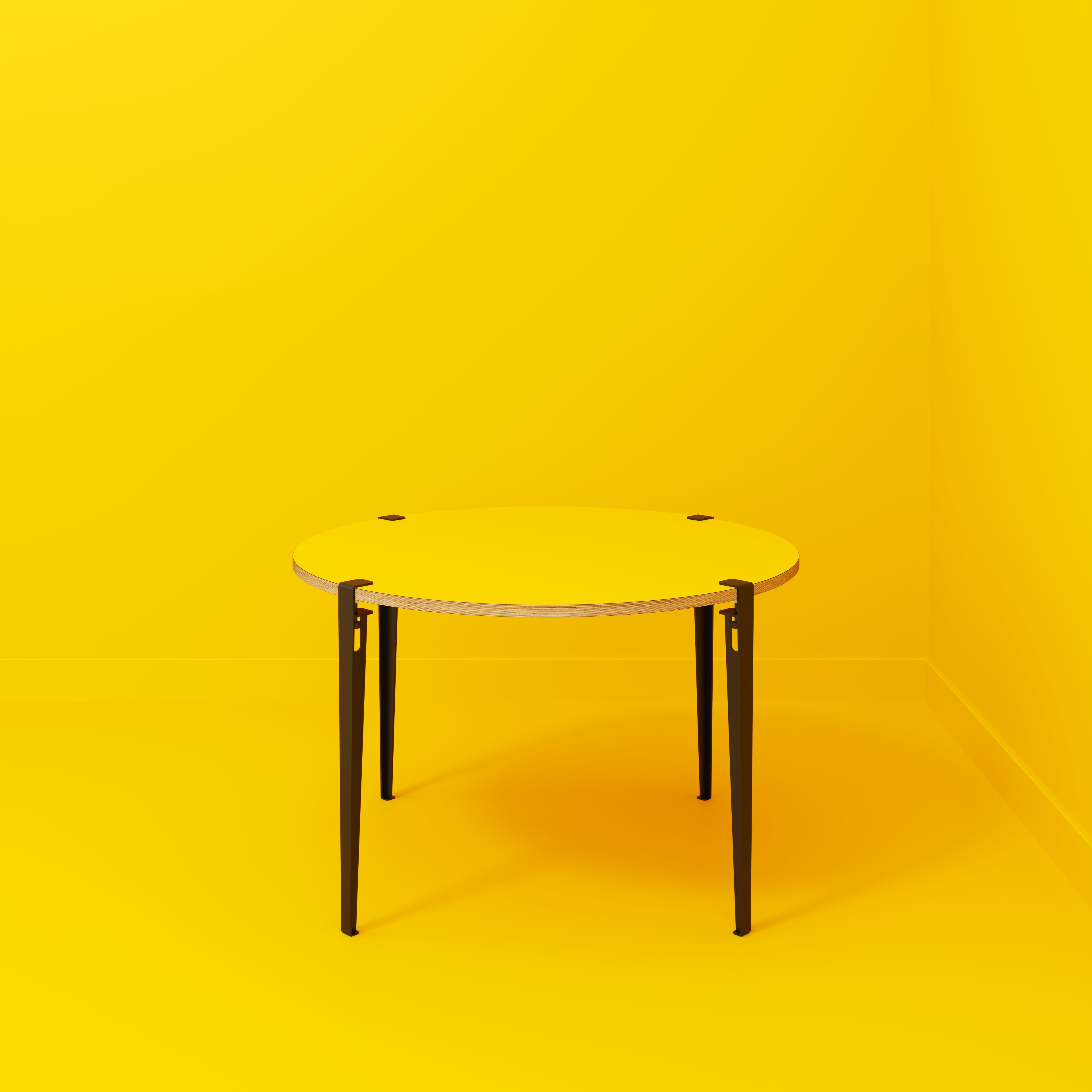 Plywood Round Table with Black Tiptoe Legs - Formica Chrome Yellow - 1200(dia) x 750(h)