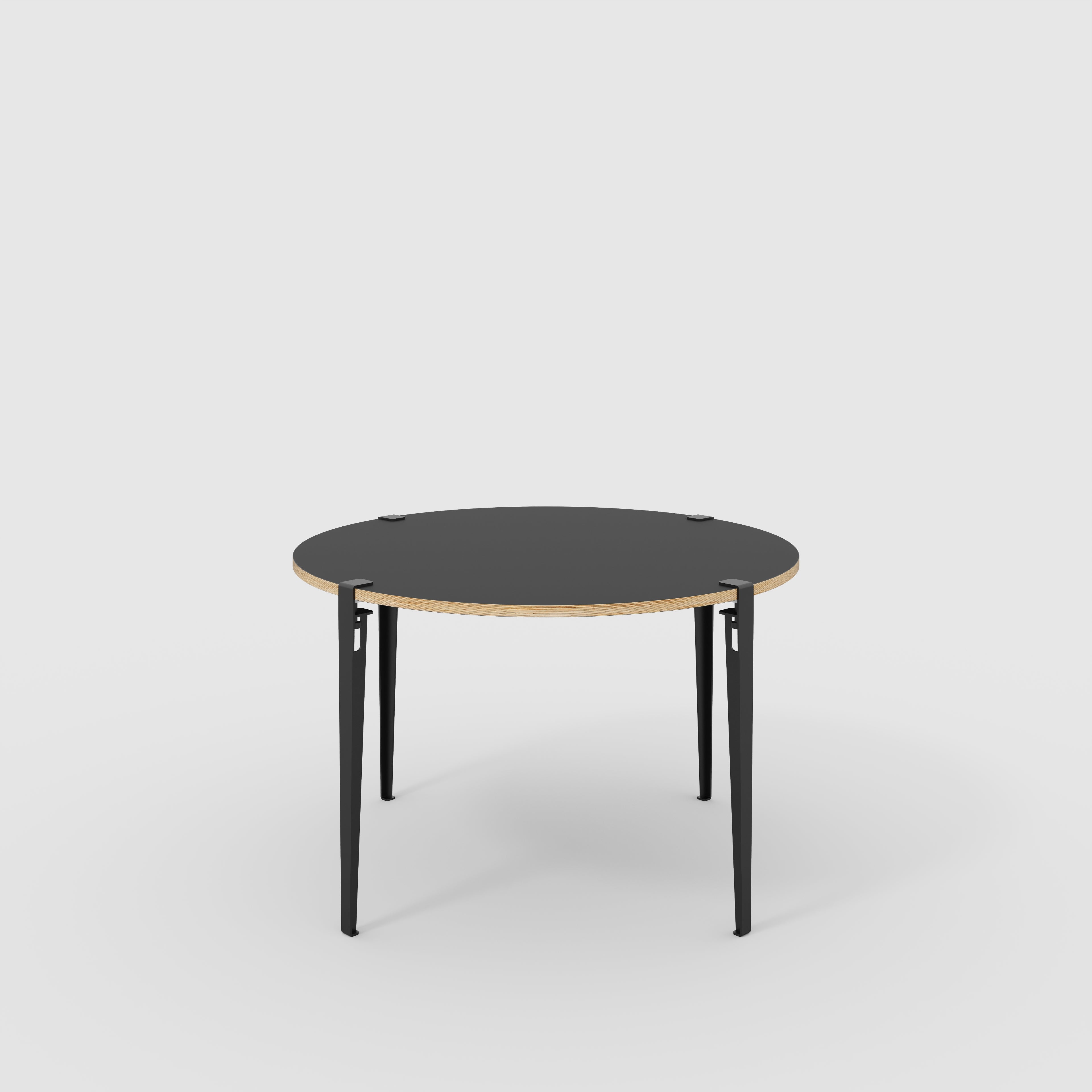 Plywood Round Table with Black Tiptoe Legs - Formica Diamond Black - 1200(dia) x 750(h)