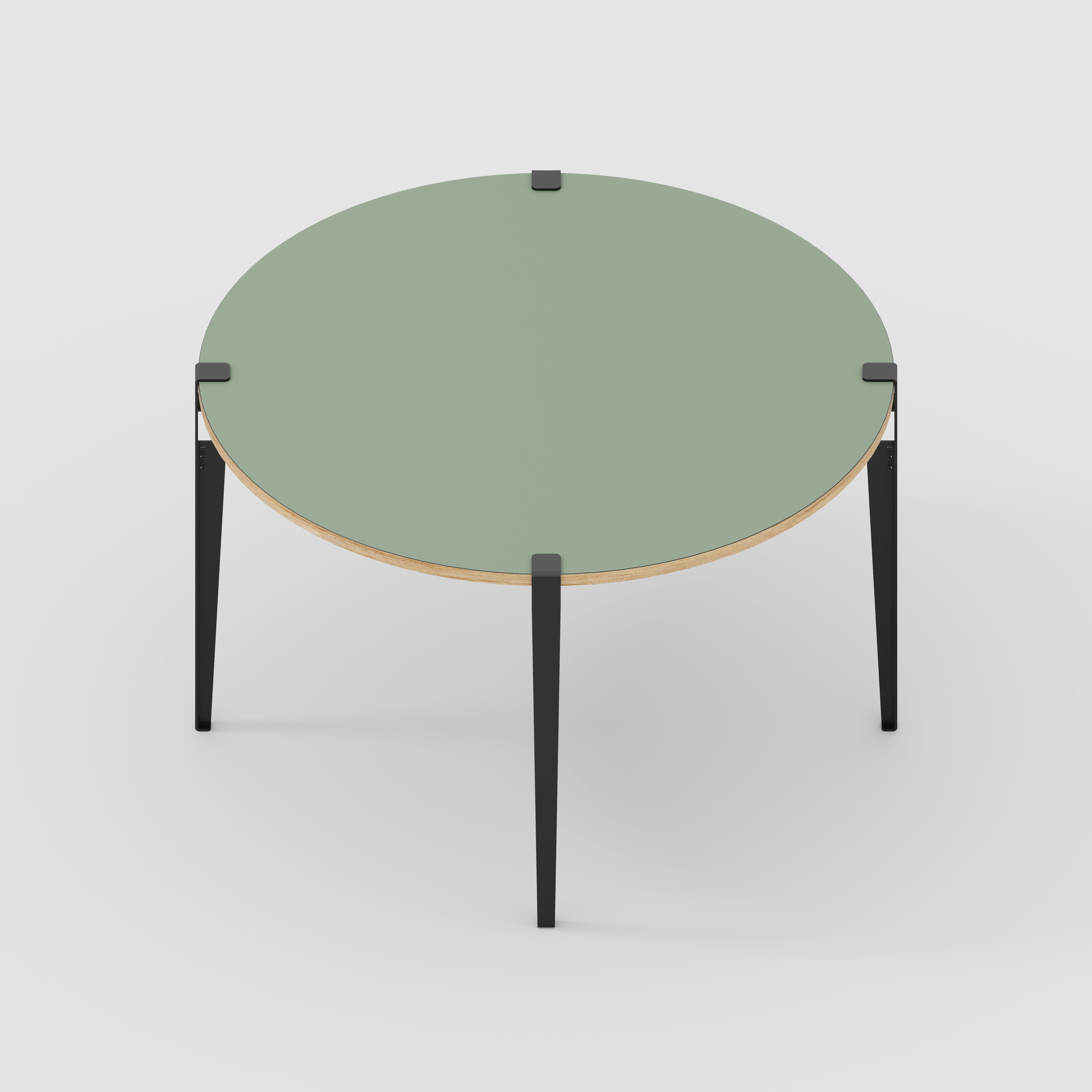 Plywood Round Table with Black Tiptoe Legs - Formica Green Slate - 1200(dia) x 750(h)