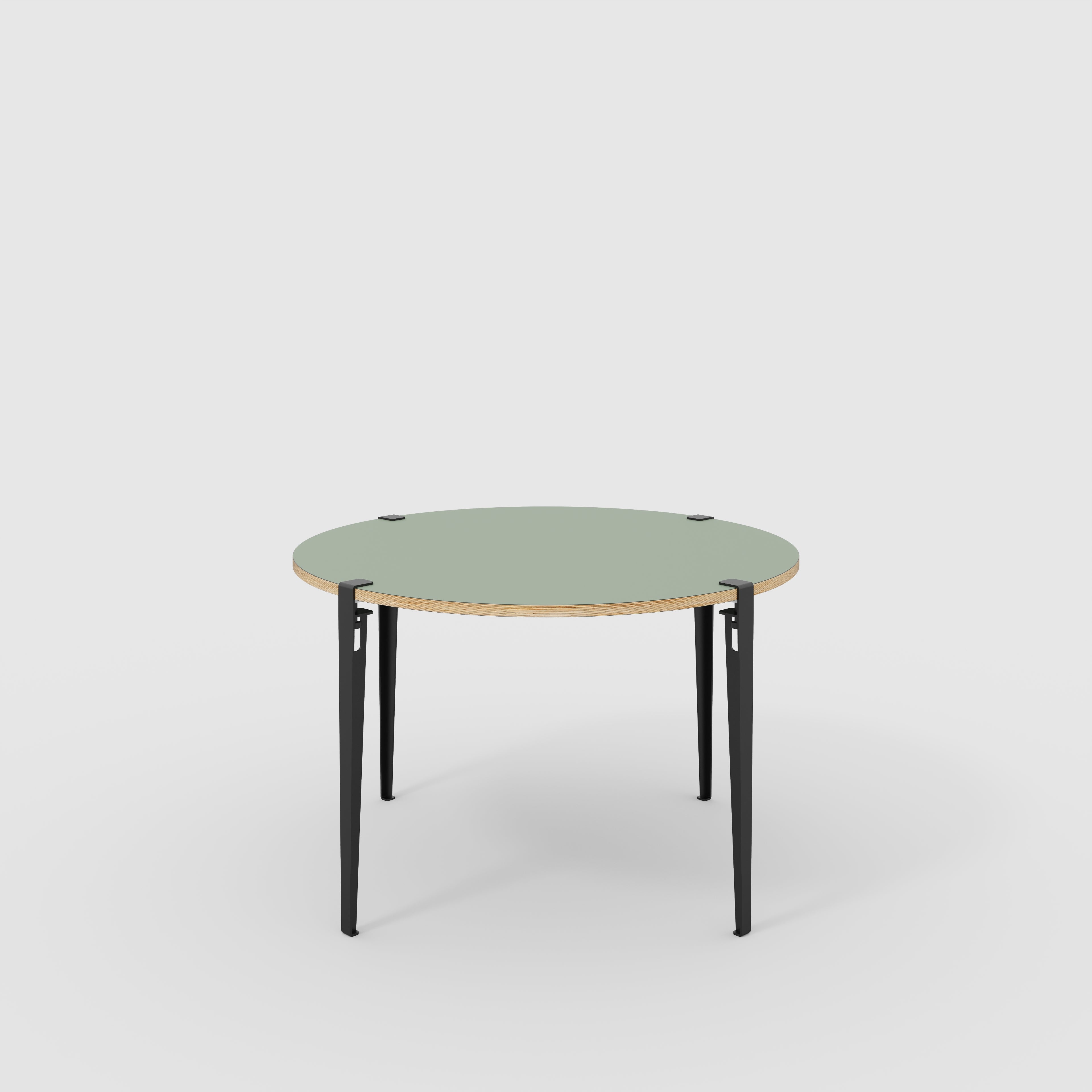 Plywood Round Table with Black Tiptoe Legs - Formica Green Slate - 1200(dia) x 750(h)