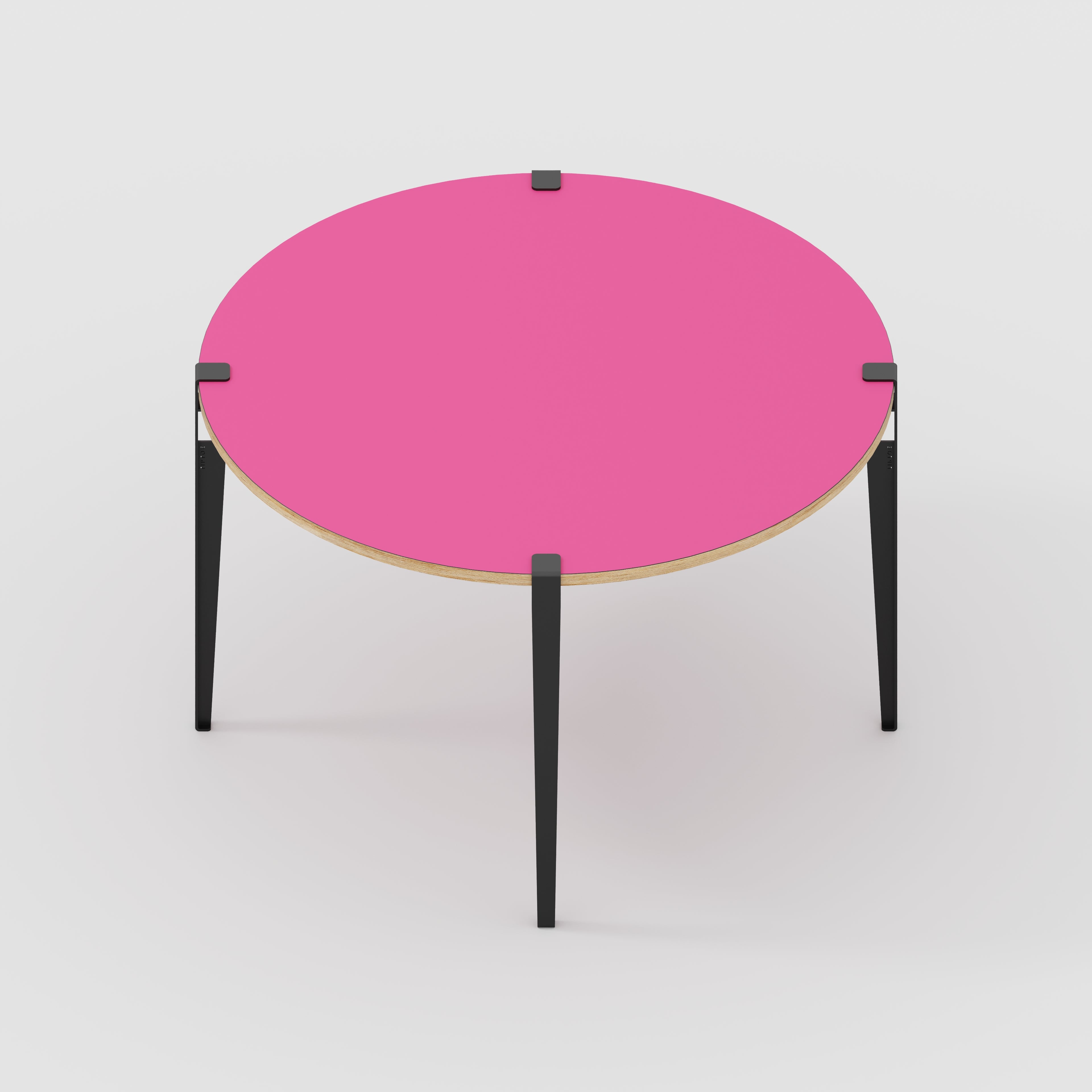 Plywood Round Table with Black Tiptoe Legs - Formica Juicy Pink - 1200(dia) x 750(h)