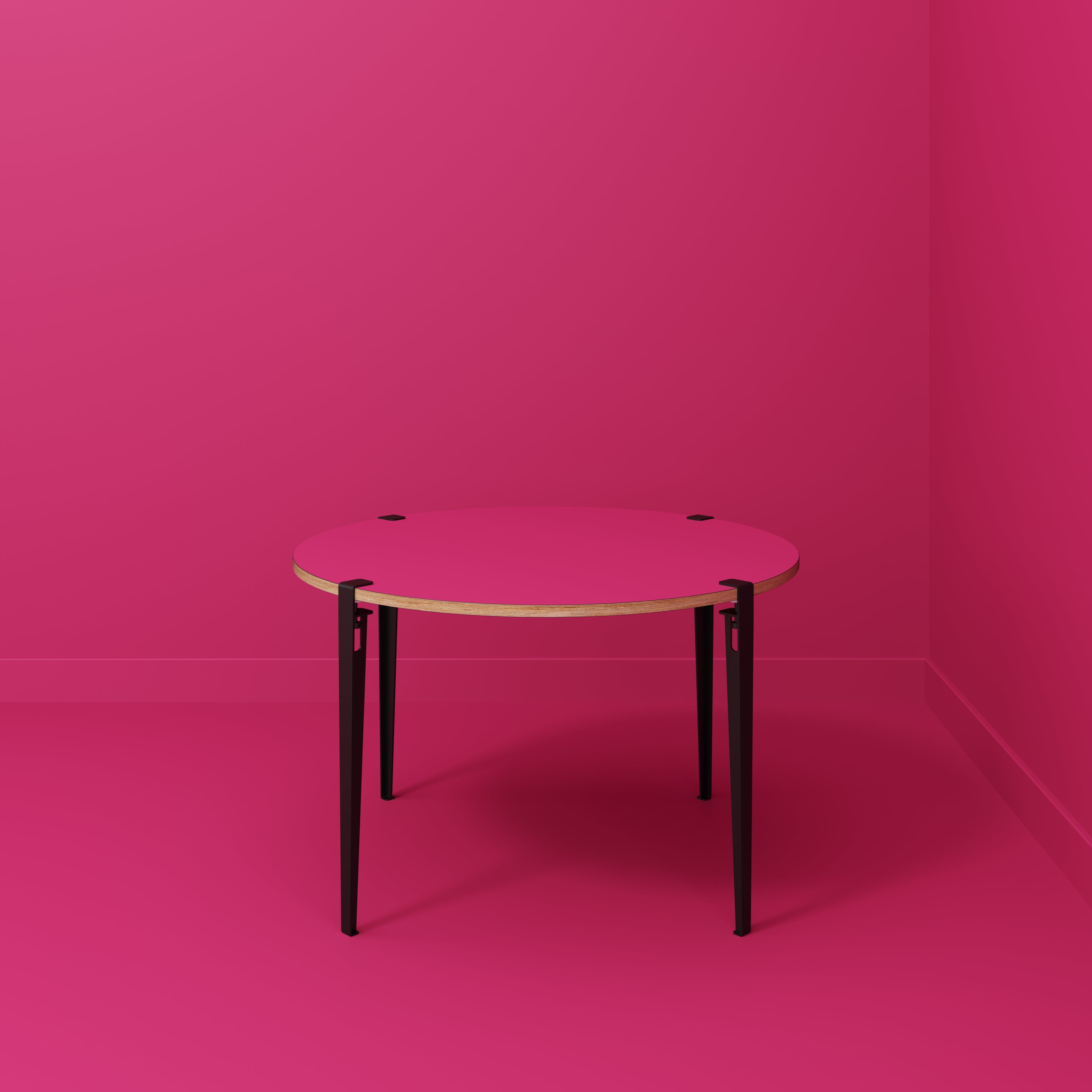 Plywood Round Table with Black Tiptoe Legs - Formica Juicy Pink - 1200(dia) x 750(h)