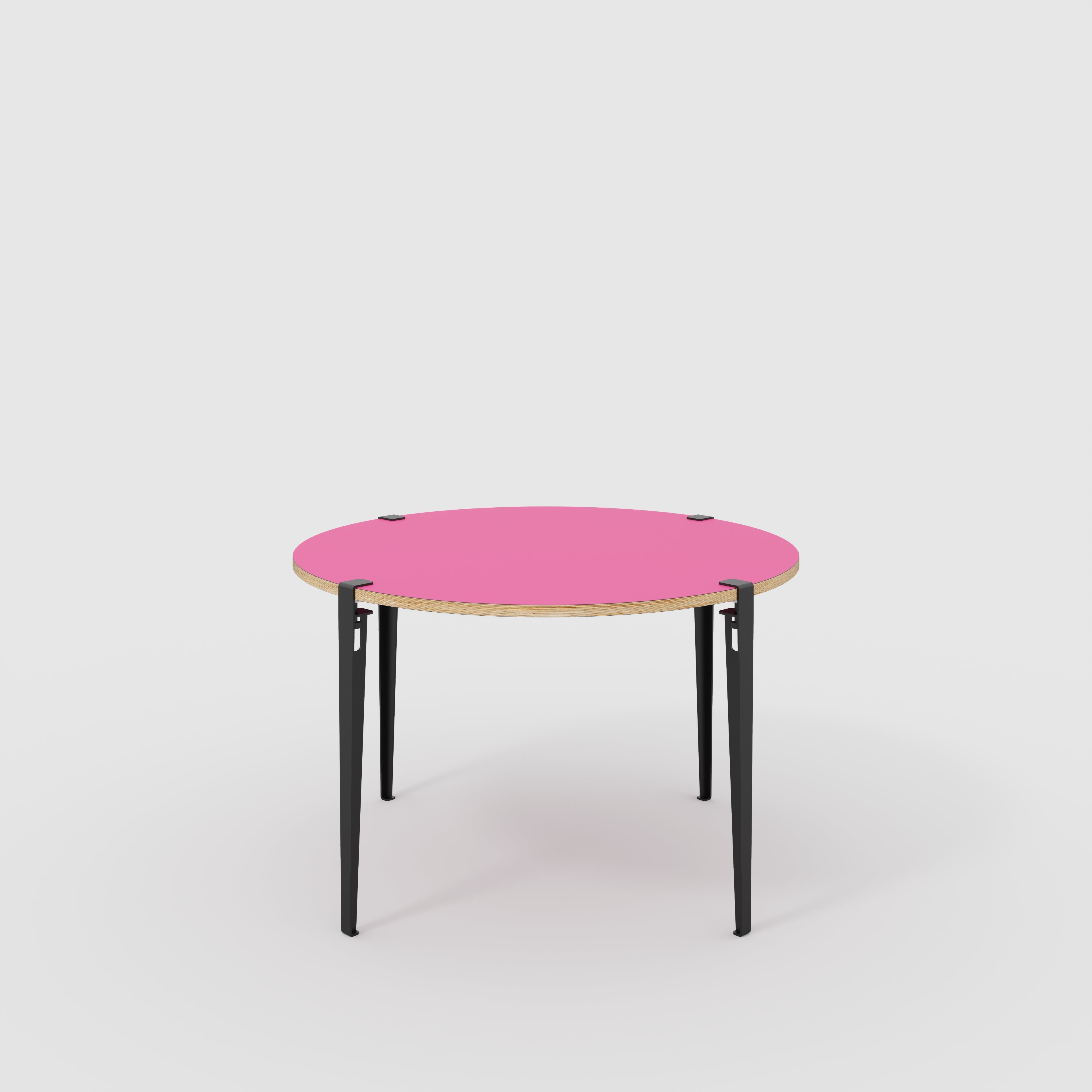 Plywood Round Table with Black Tiptoe Legs - Formica Juicy Pink - 1200(dia) x 750(h)