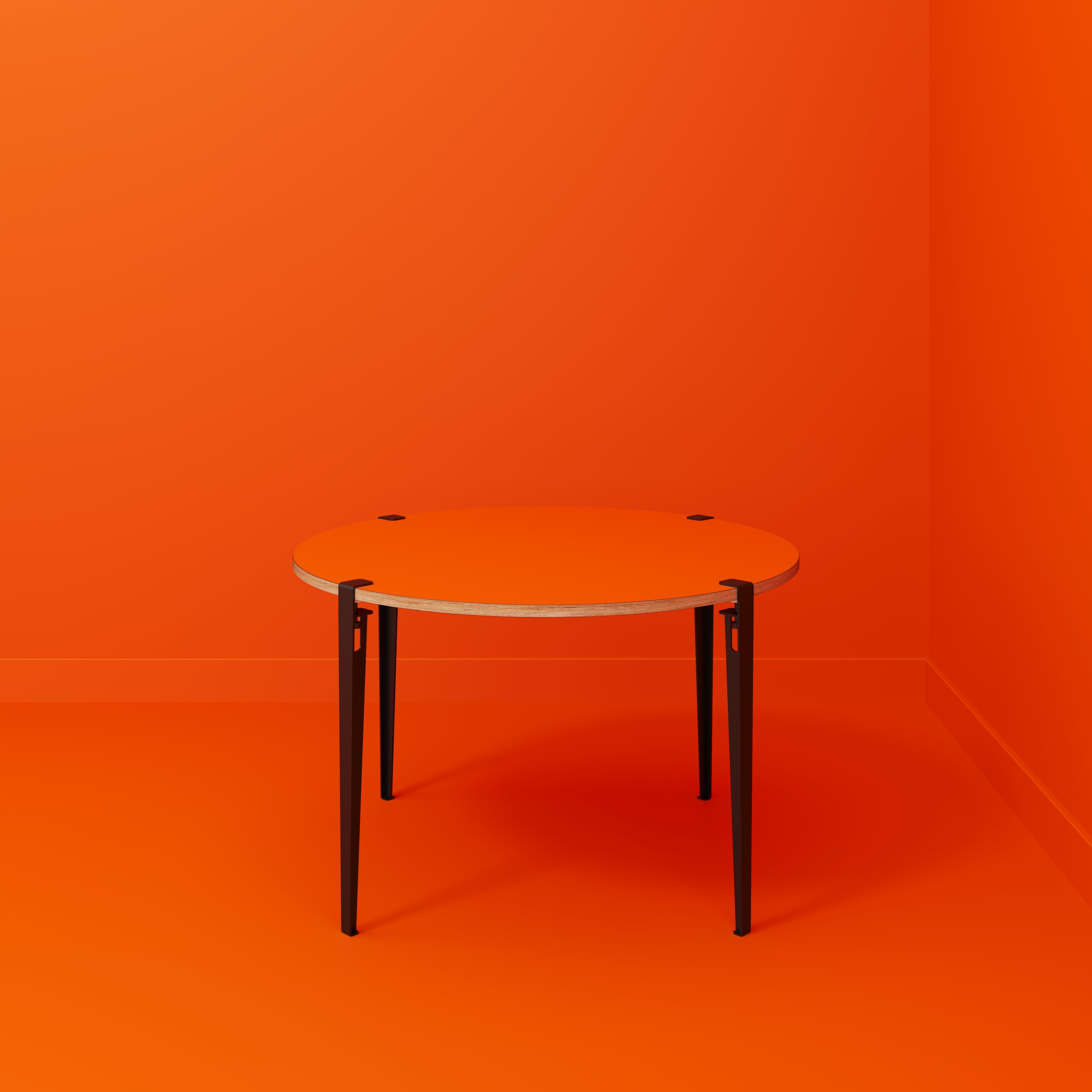 Plywood Round Table with Black Tiptoe Legs - Formica Levante Orange - 1200(dia) x 750(h)