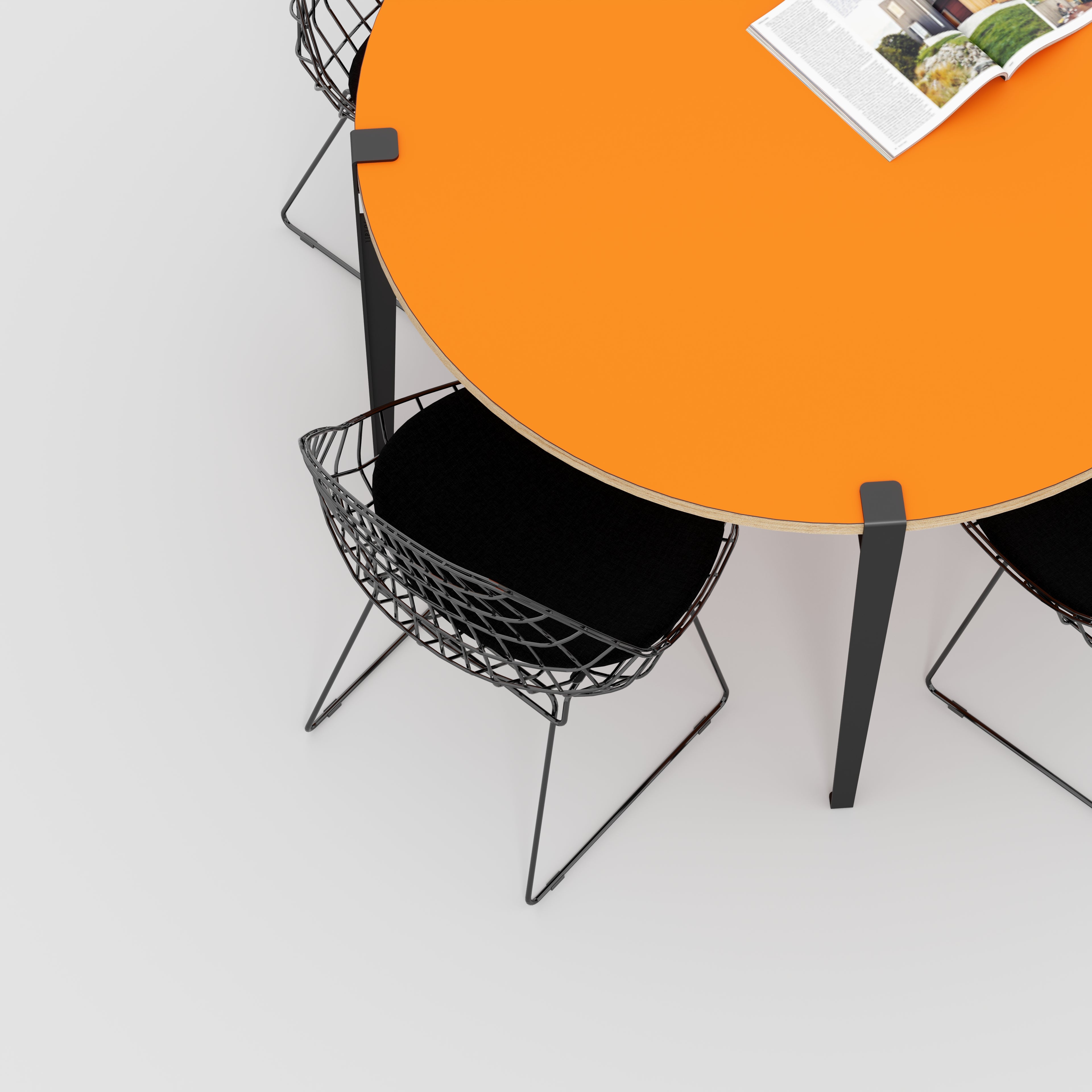 Plywood Round Table with Black Tiptoe Legs - Formica Levante Orange - 1200(dia) x 750(h)
