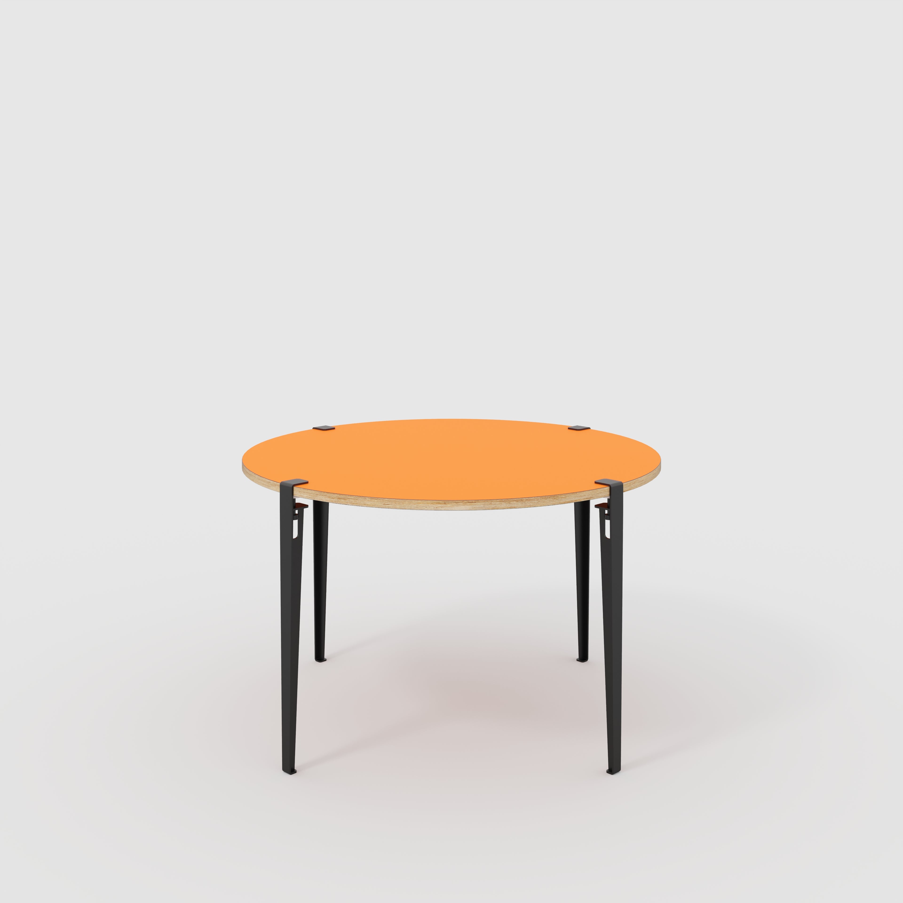 Plywood Round Table with Black Tiptoe Legs - Formica Levante Orange - 1200(dia) x 750(h)