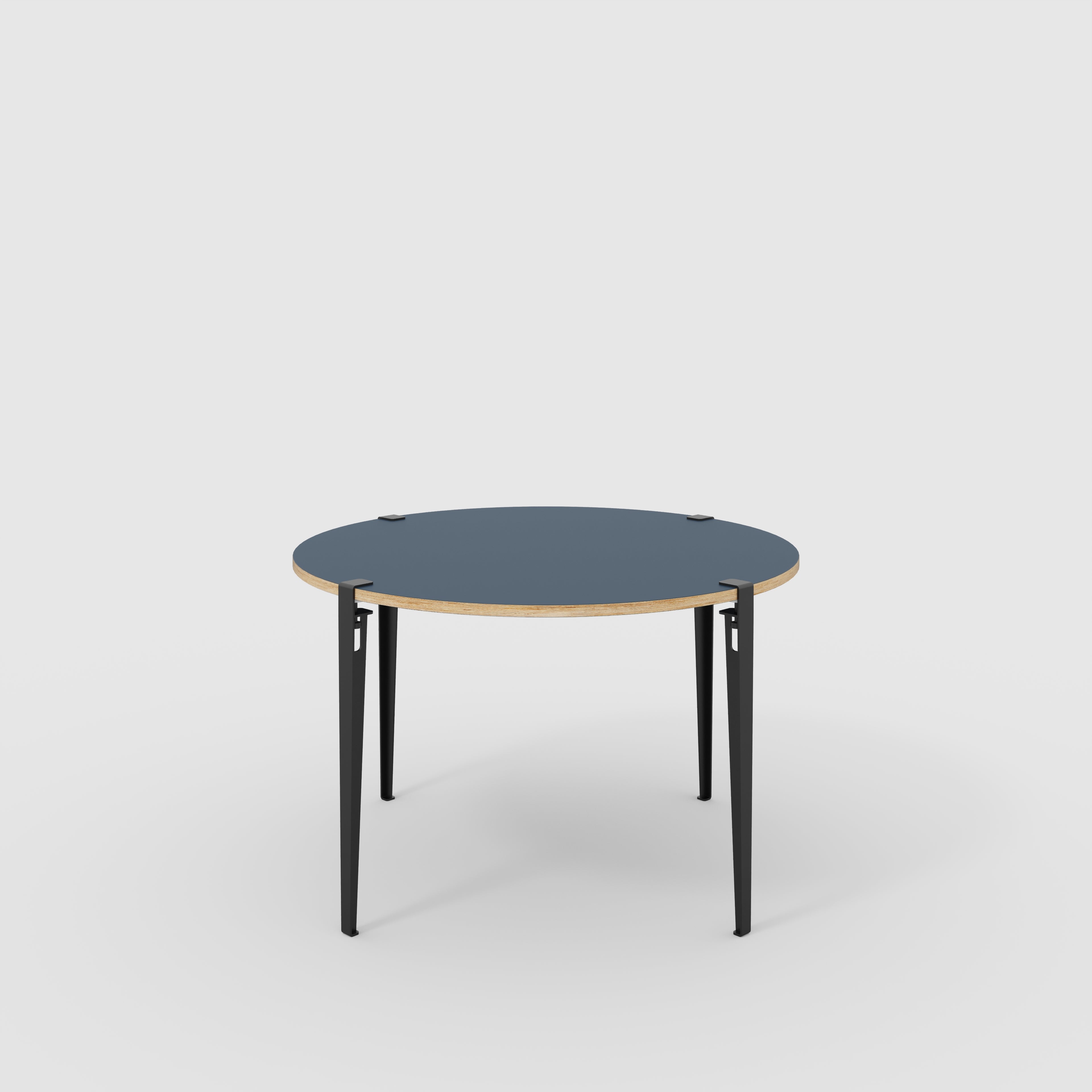Plywood Round Table with Black Tiptoe Legs - Formica Night Sea Blue - 1200(dia) x 750(h)