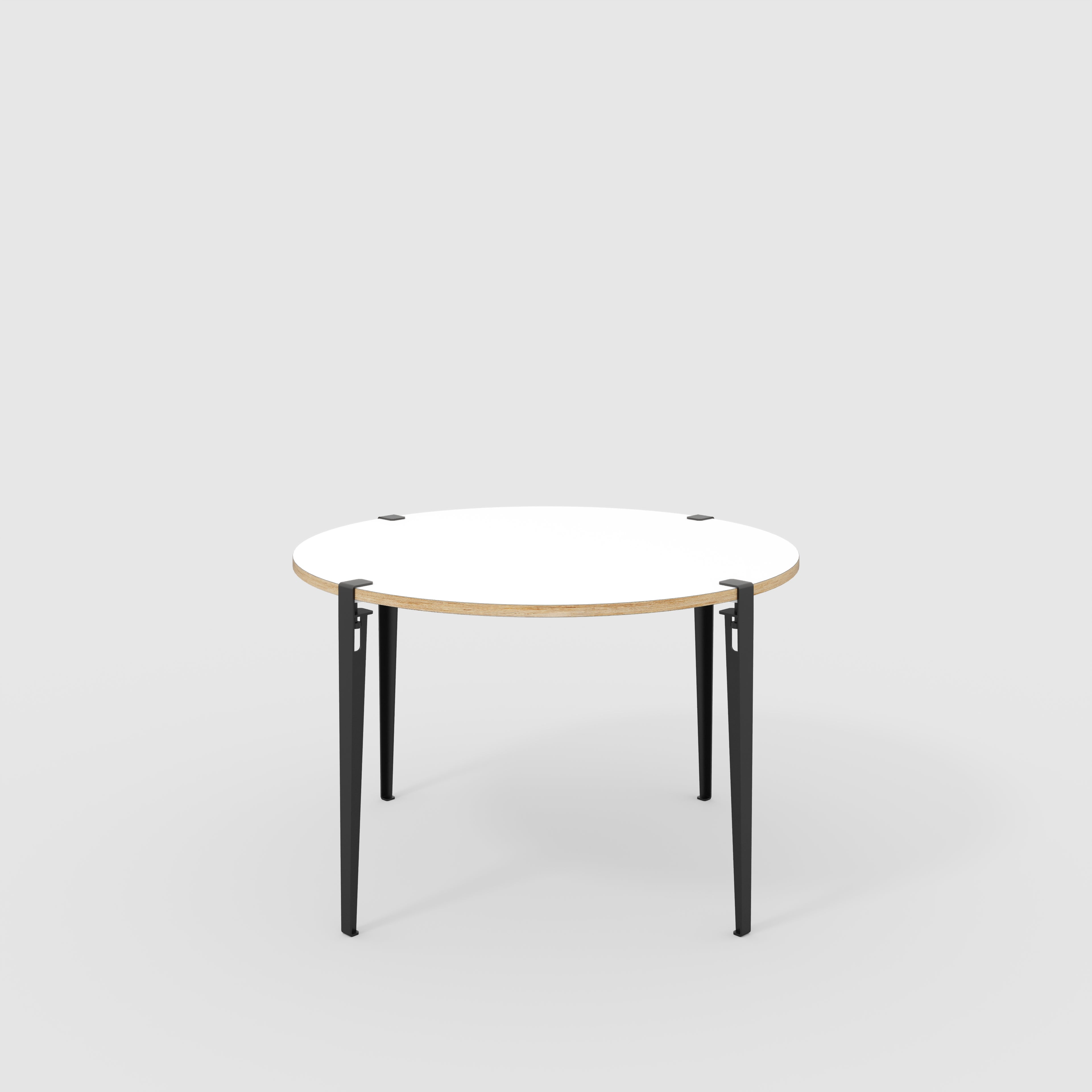 Plywood Round Table with Black Tiptoe Legs - Formica White - 1200(dia) x 750(h)