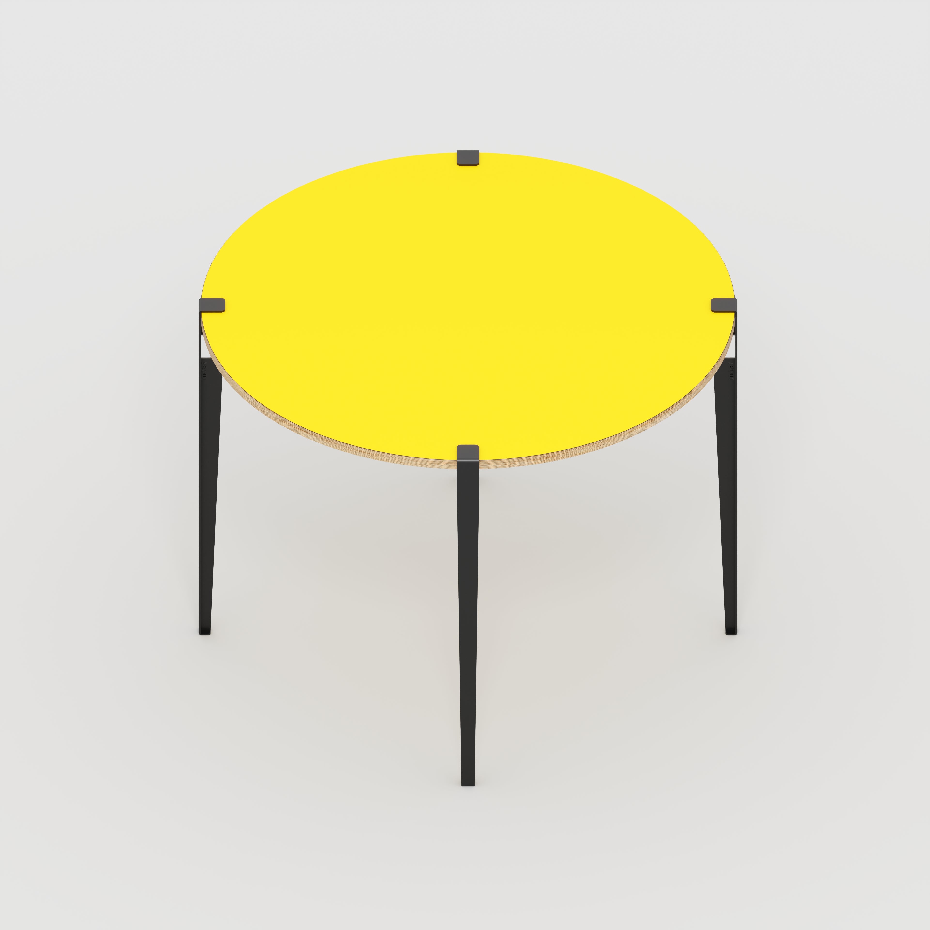 Plywood Round Table with Black Tiptoe Legs - Formica Chrome Yellow - 1200(dia) x 900(h)