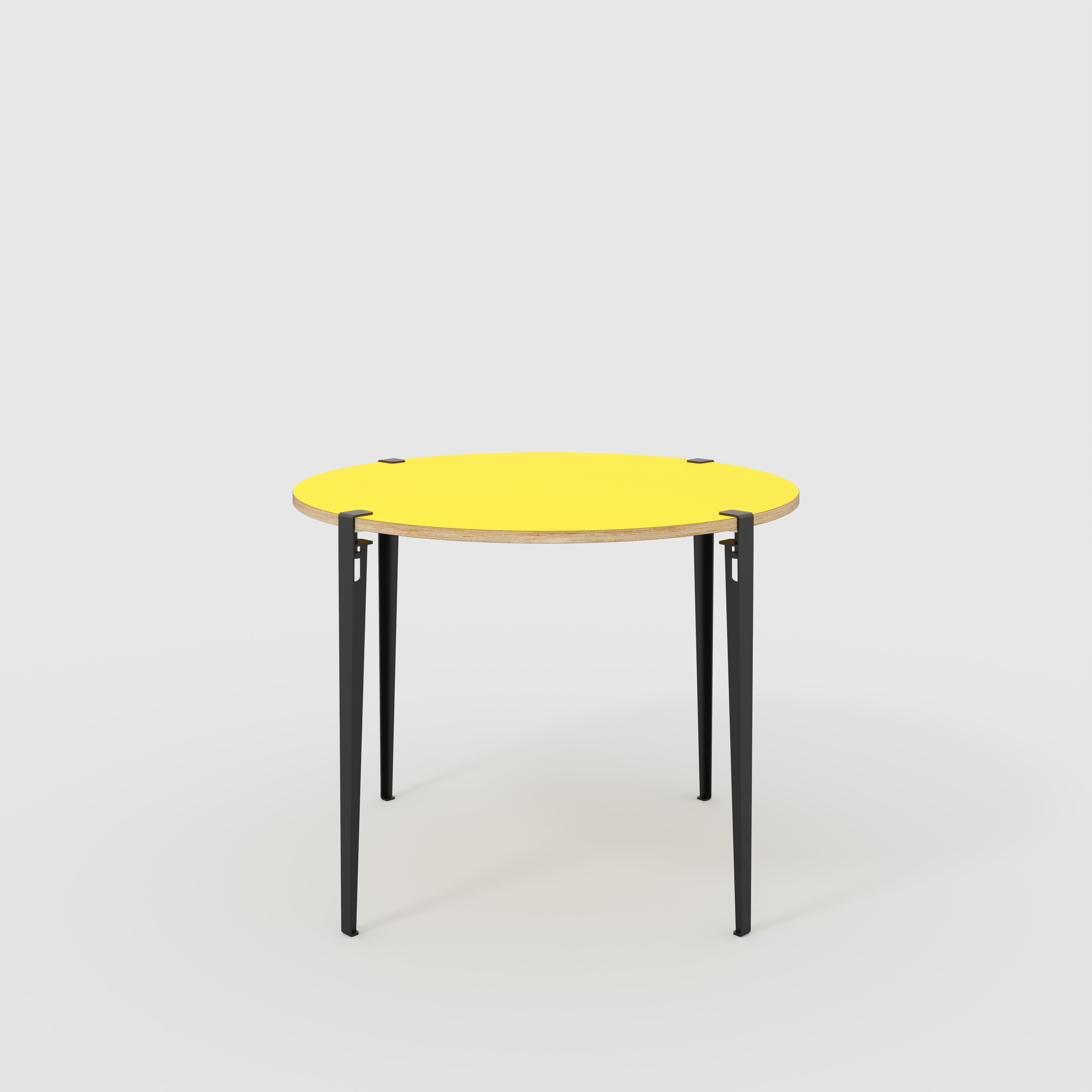 Plywood Round Table with Black Tiptoe Legs - Formica Chrome Yellow - 1200(dia) x 900(h)