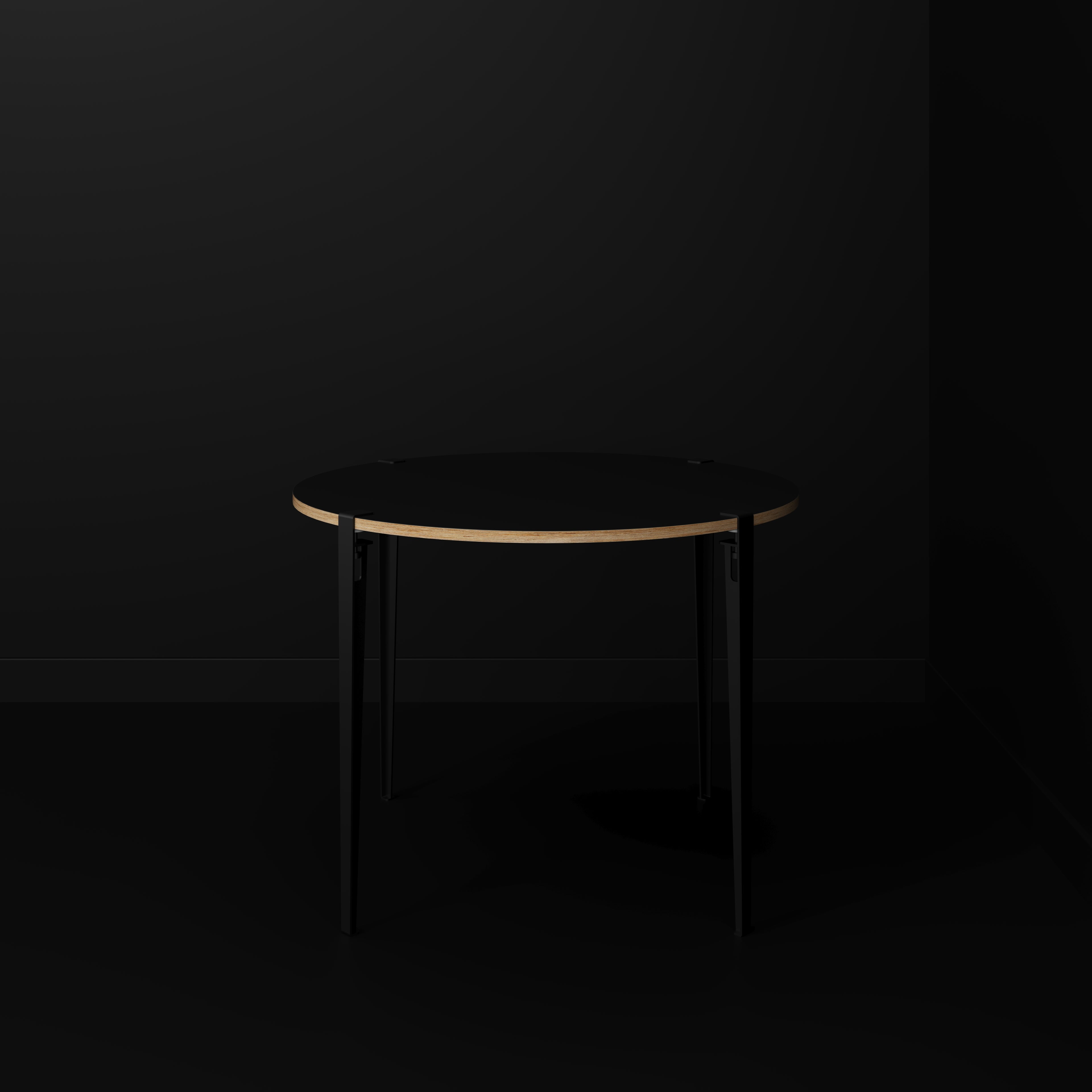 Plywood Round Table with Black Tiptoe Legs - Formica Diamond Black - 1200(dia) x 900(h)