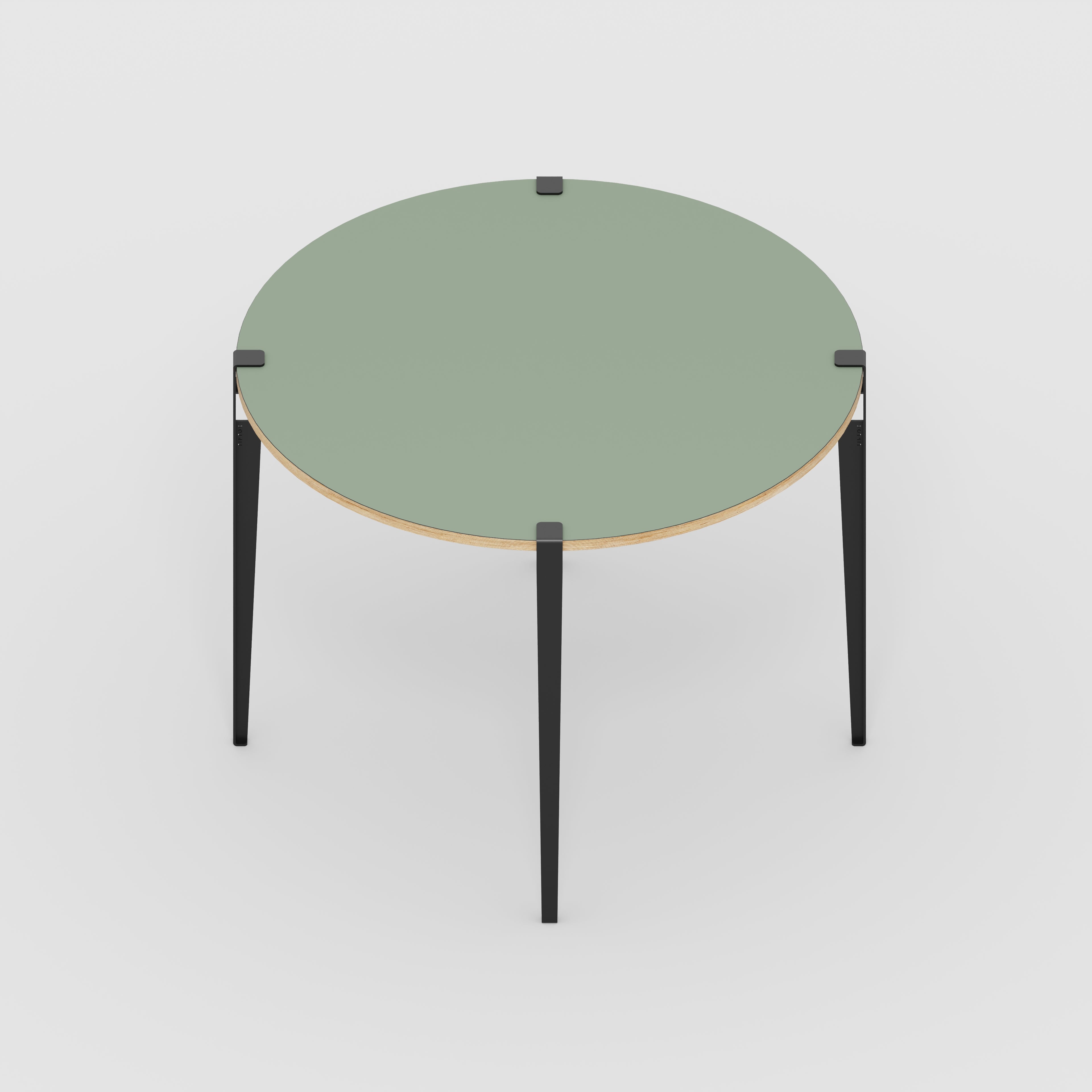 Plywood Round Table with Black Tiptoe Legs - Formica Green Slate - 1200(dia) x 900(h)