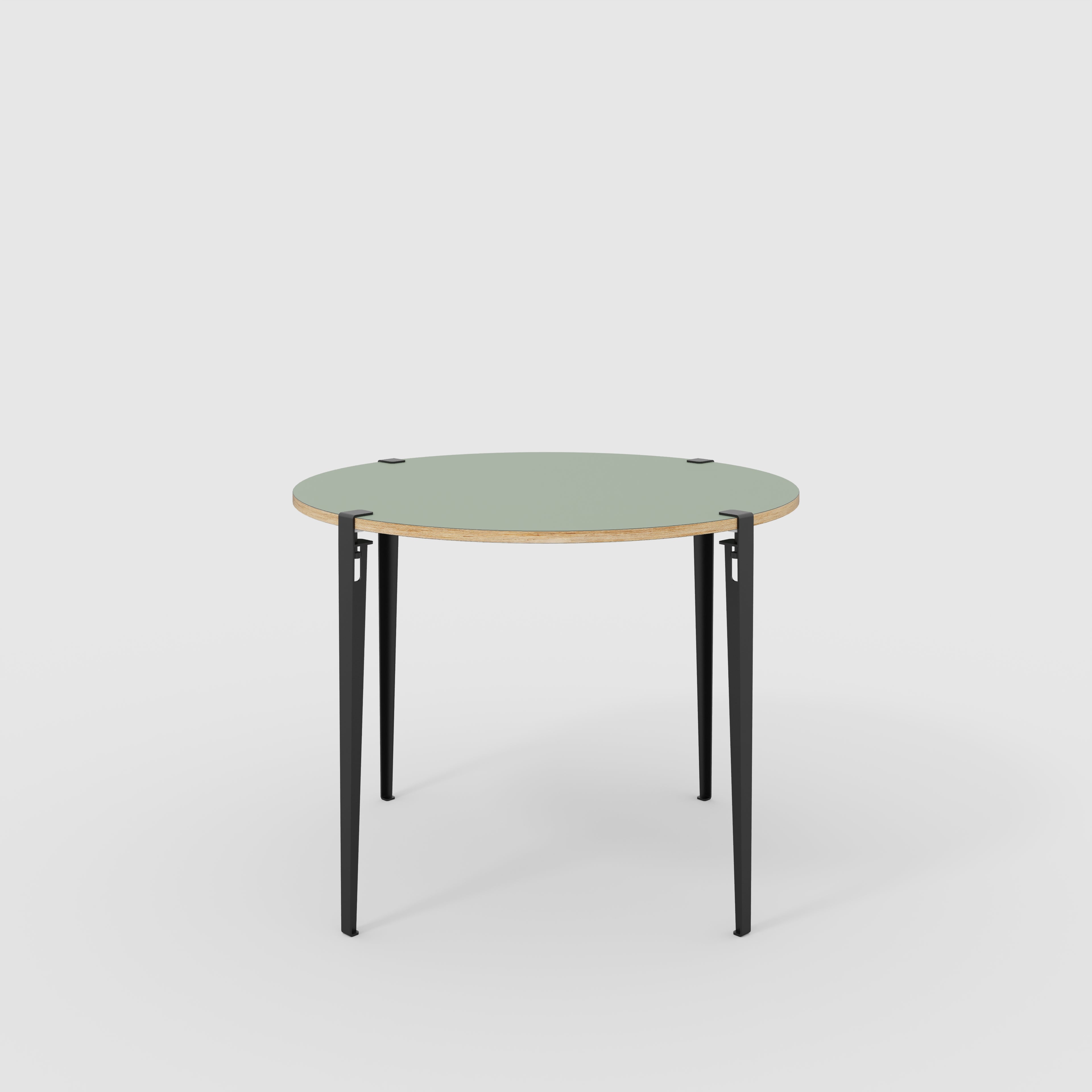 Plywood Round Table with Black Tiptoe Legs - Formica Green Slate - 1200(dia) x 900(h)