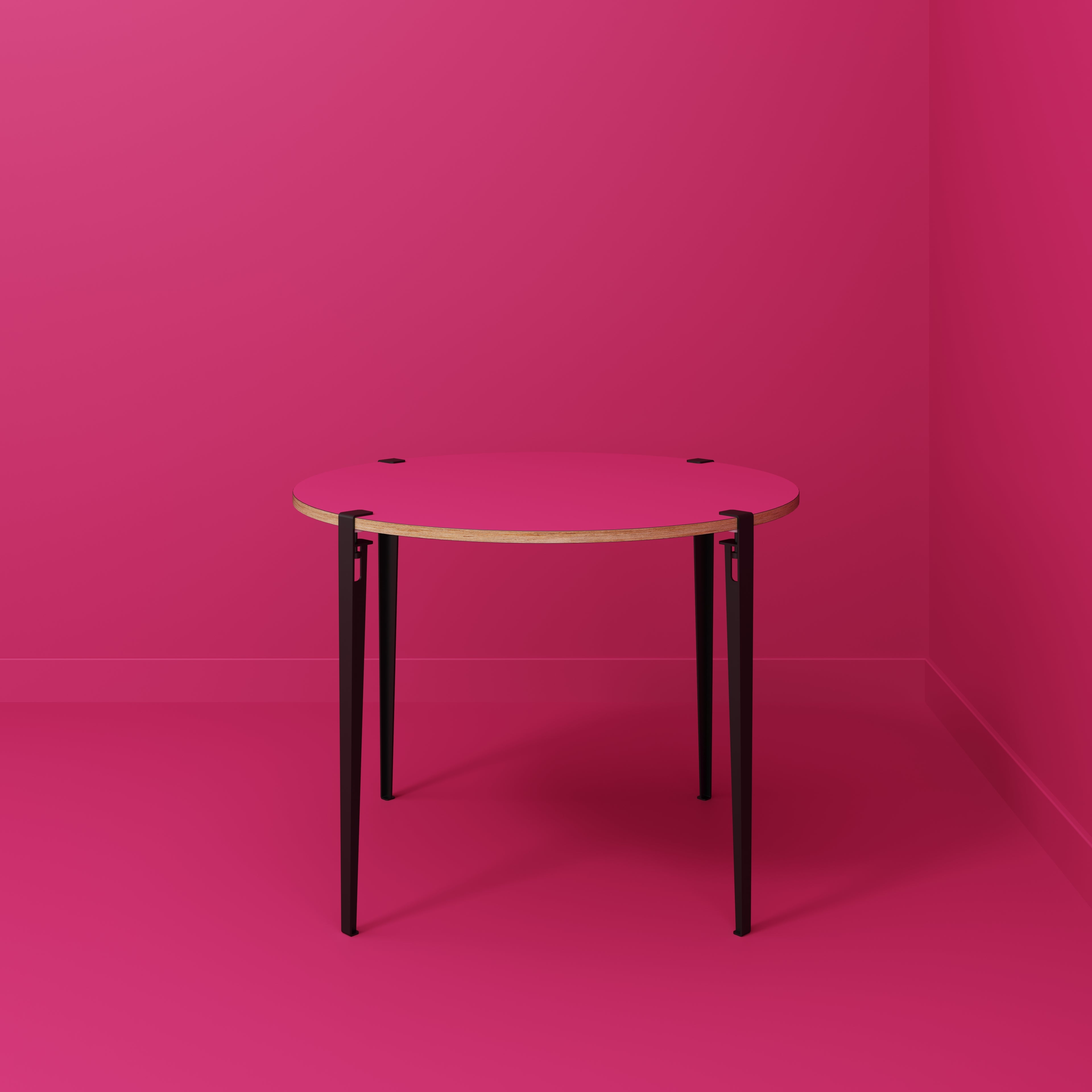 Plywood Round Table with Black Tiptoe Legs - Formica Juicy Pink - 1200(dia) x 900(h)