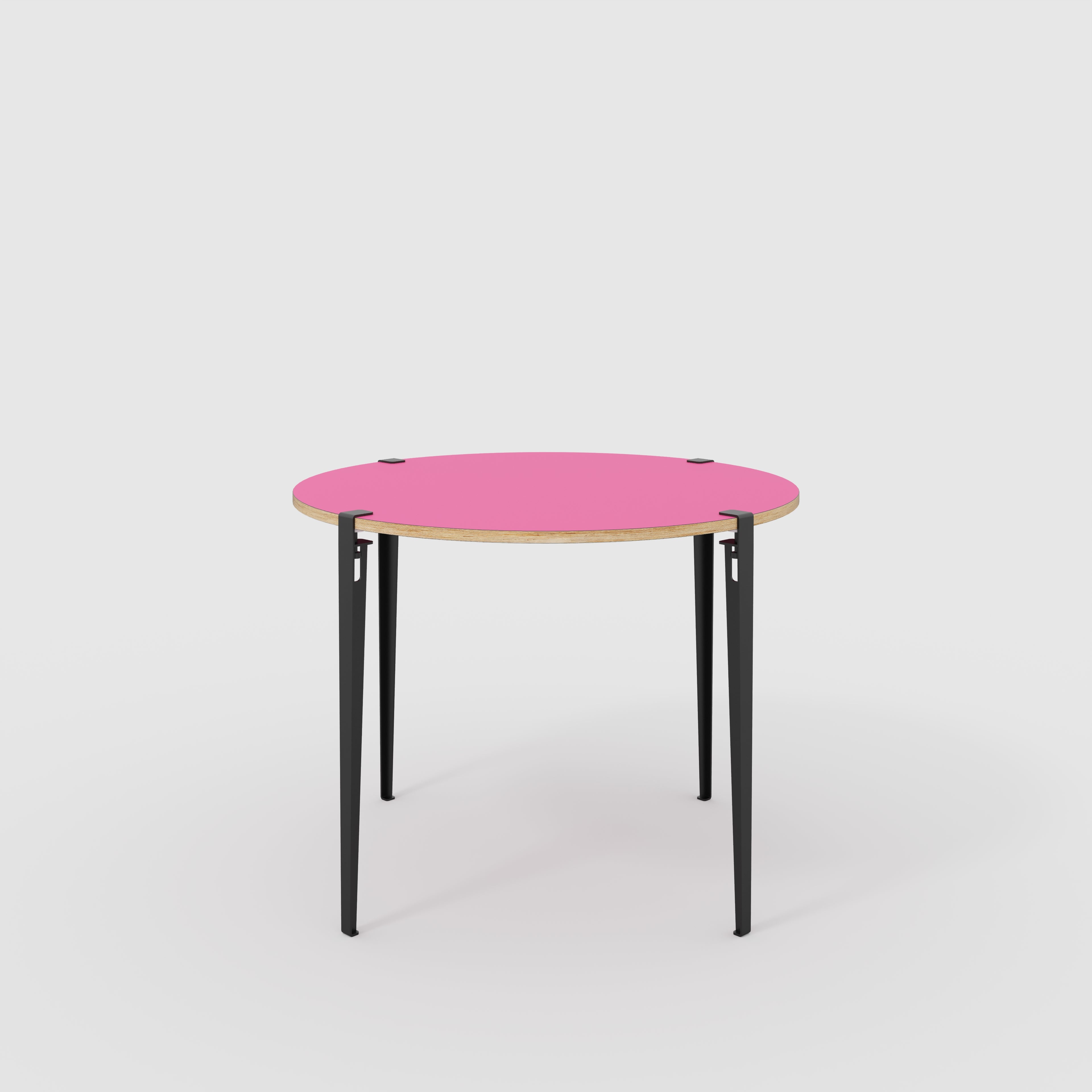 Plywood Round Table with Black Tiptoe Legs - Formica Juicy Pink - 1200(dia) x 900(h)