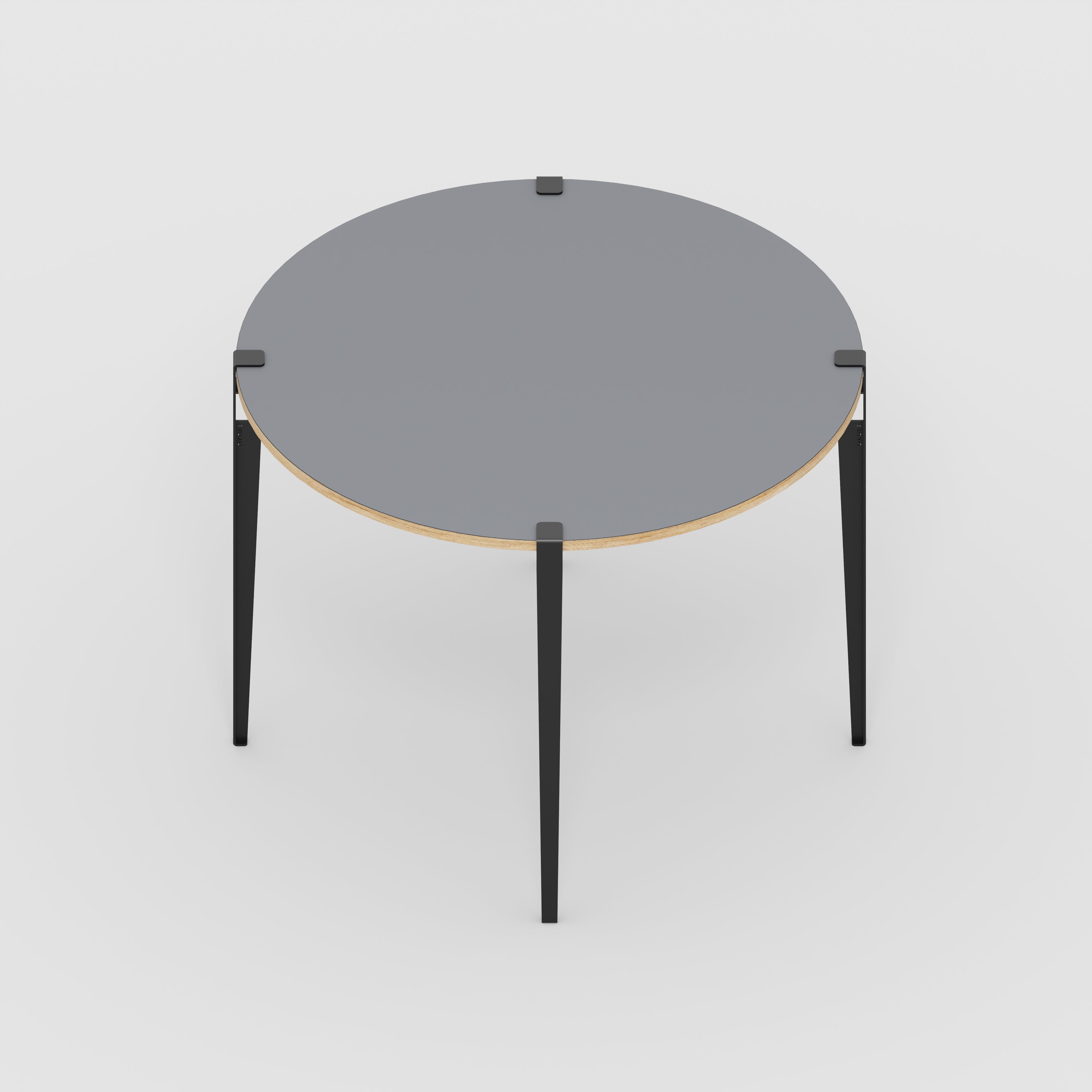 Plywood Round Table with Black Tiptoe Legs - Formica Tornado Grey - 1200(dia) x 900(h)