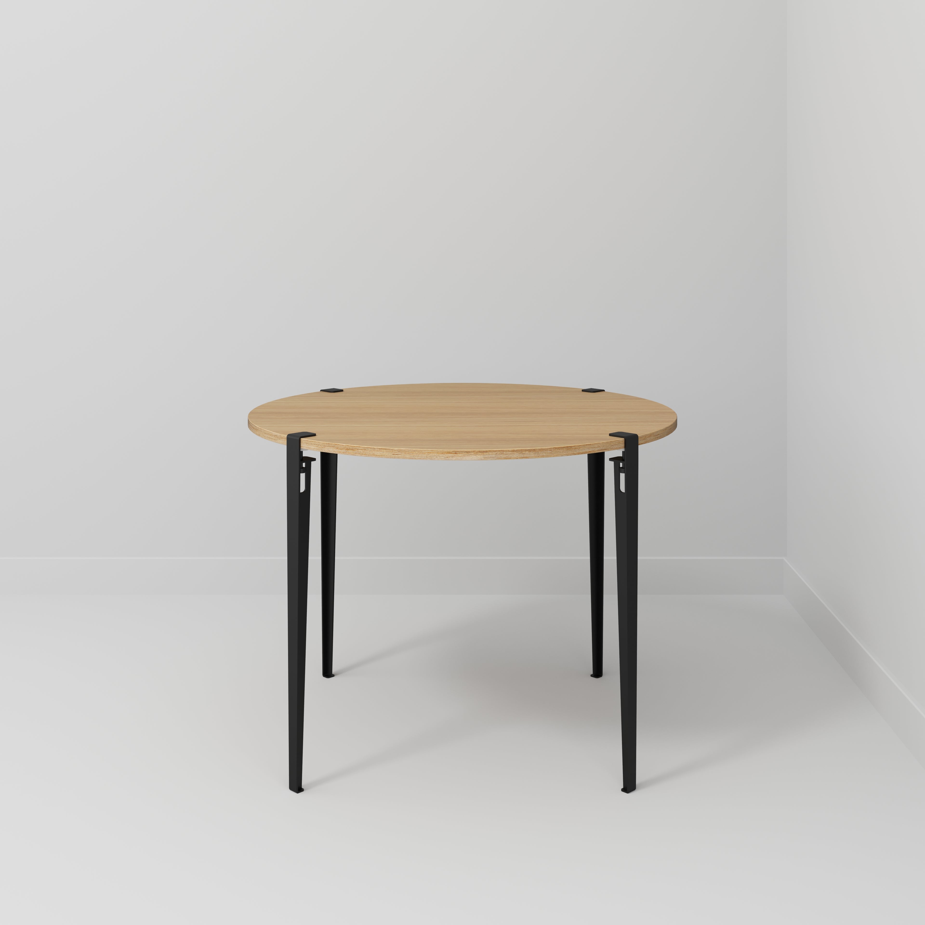 Plywood Round Table with Black Tiptoe Legs - Plywood Oak - 1200(dia) x 900(h)