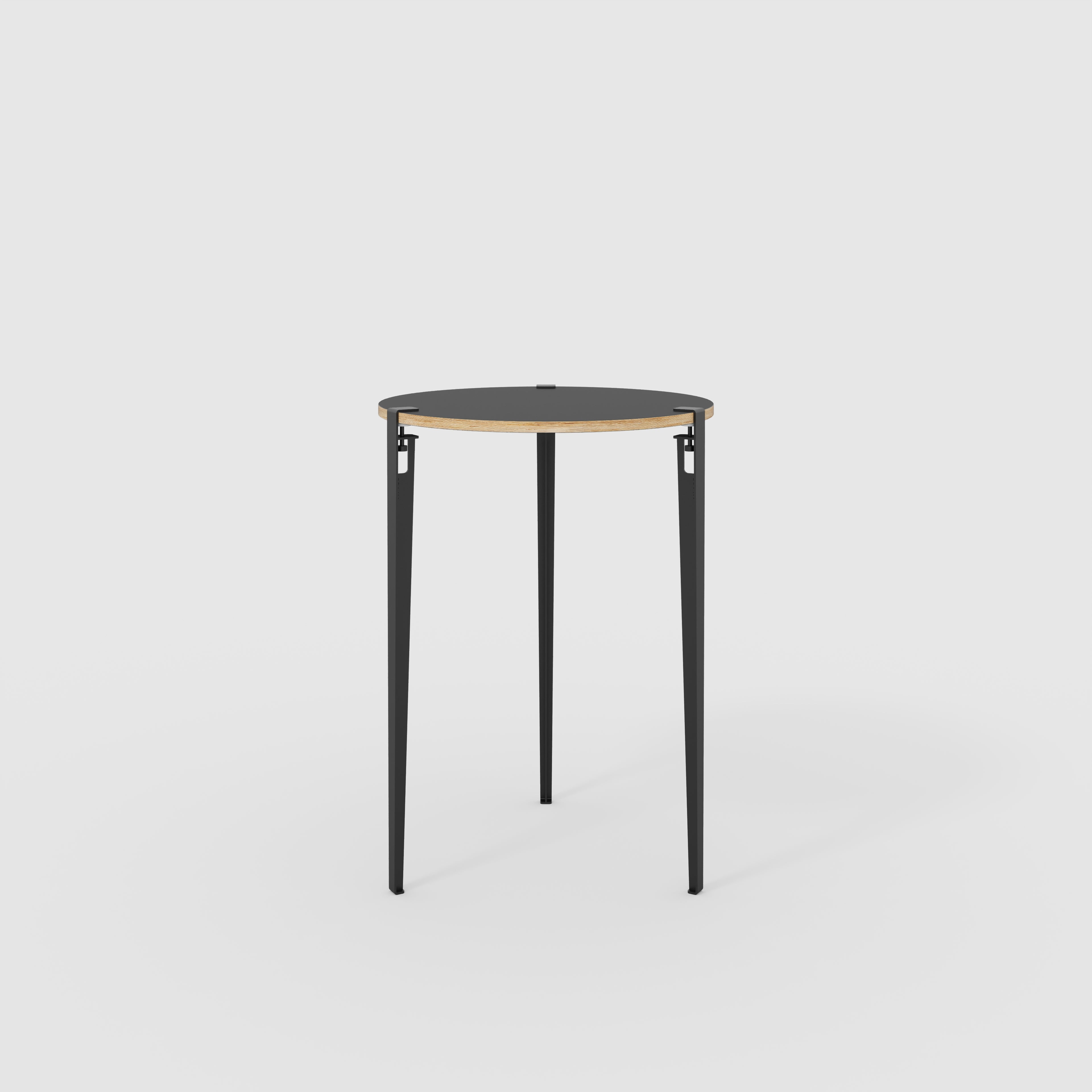 Round Table with Black Tiptoe Legs - Formica Diamond Black - 800(dia) x 1100(h)