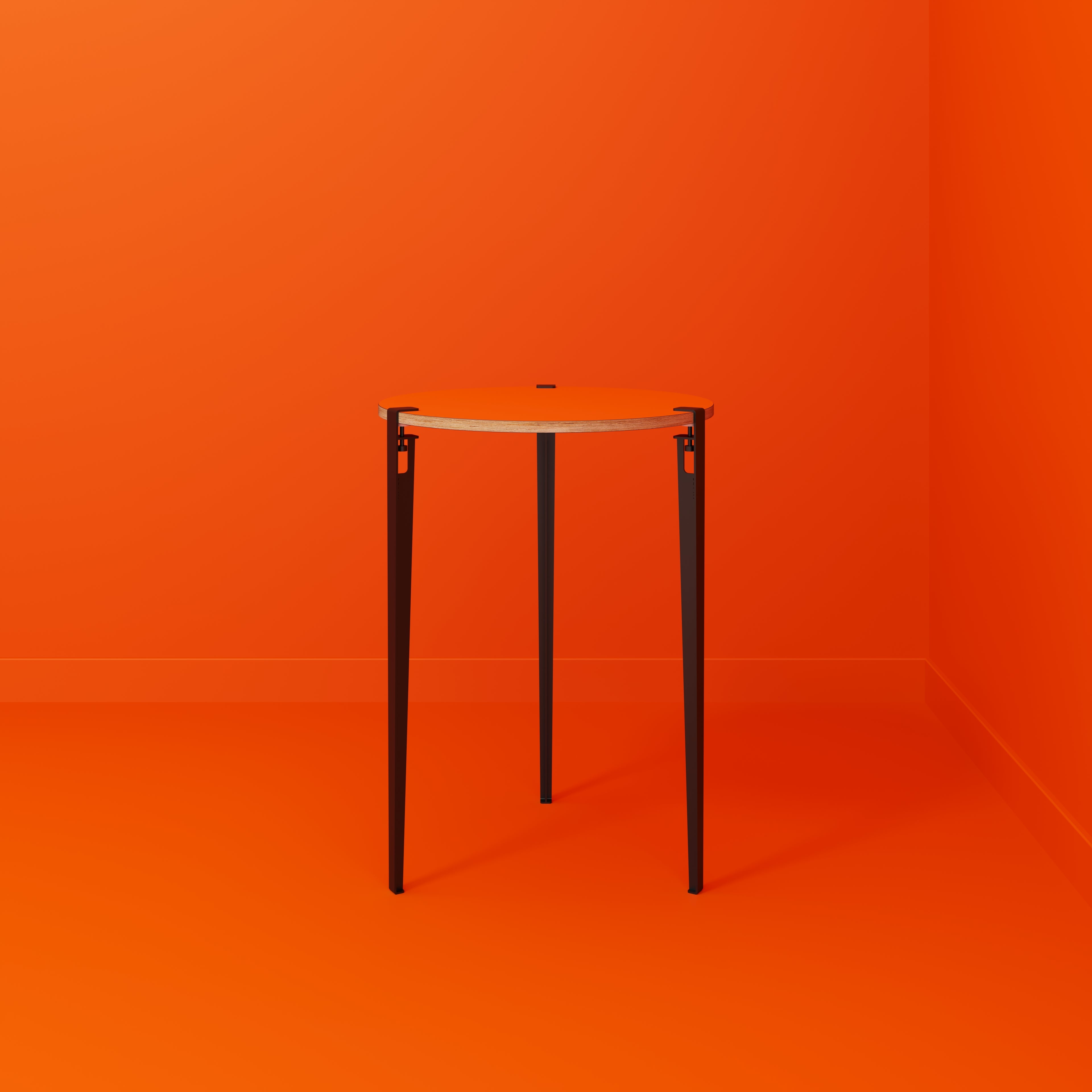 Plywood Round Table with Black Tiptoe Legs - Formica Levante Orange - 800(dia) x 1100(h)
