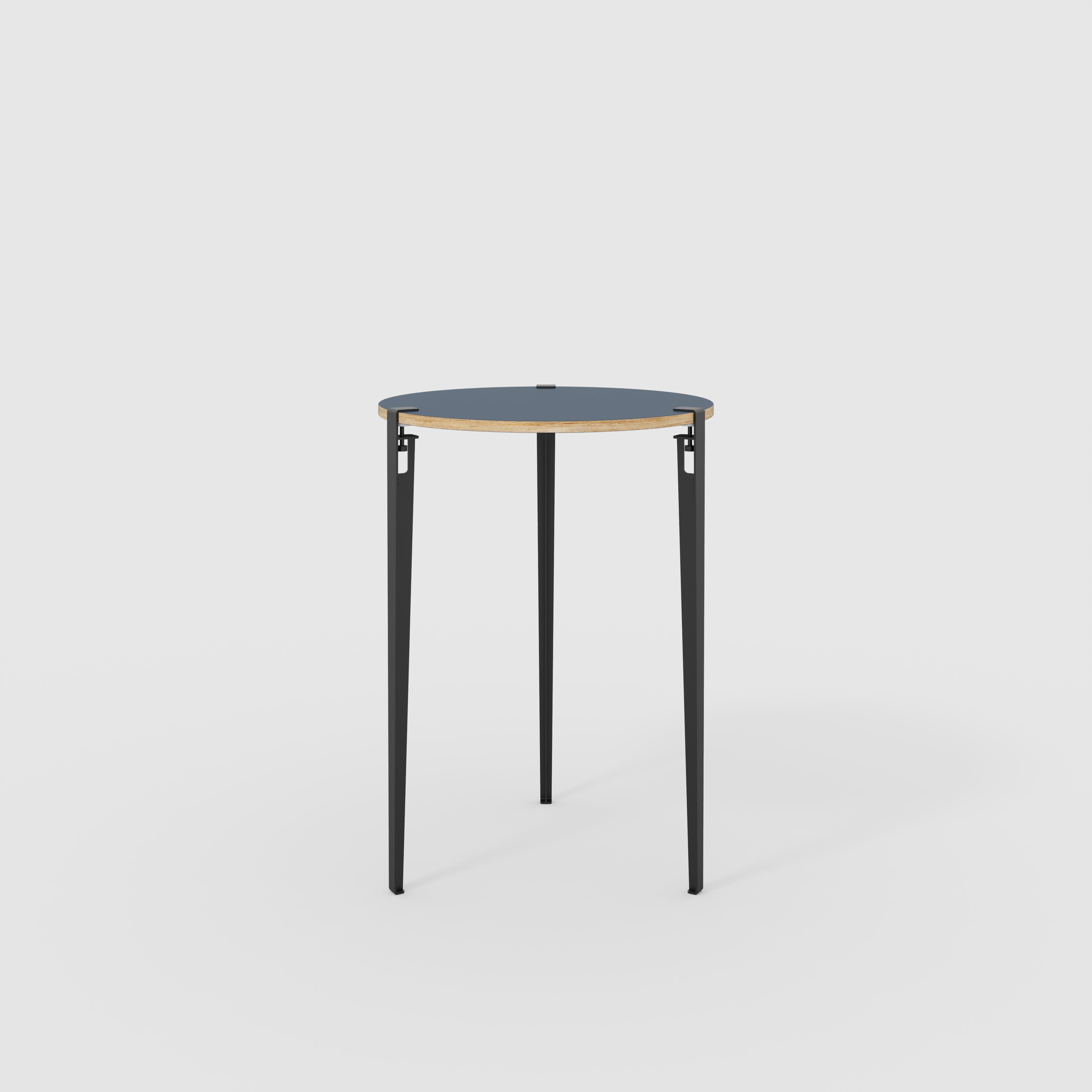 Plywood Round Table with Black Tiptoe Legs - Formica Night Sea Blue - 800(dia) x 1100(h)