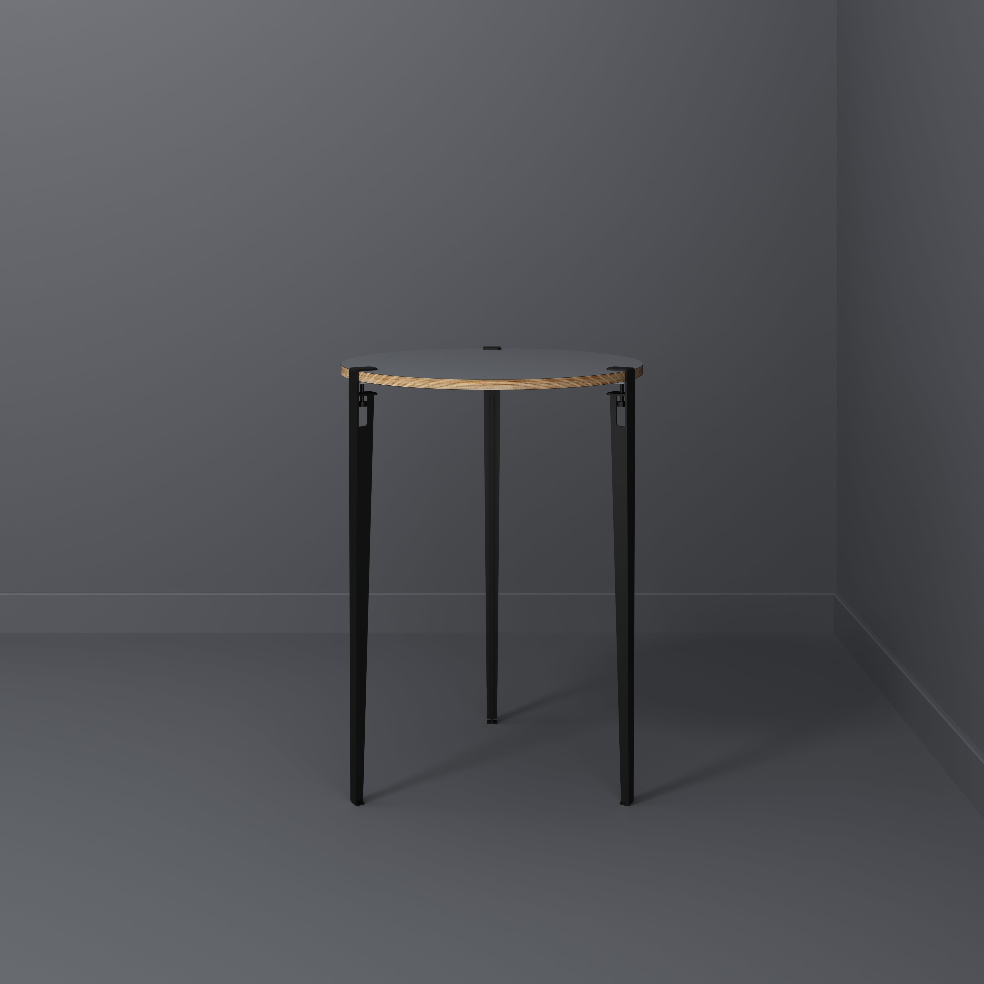 Plywood Round Table with Black Tiptoe Legs - Formica Tornado Grey - 800(dia) x 1100(h)