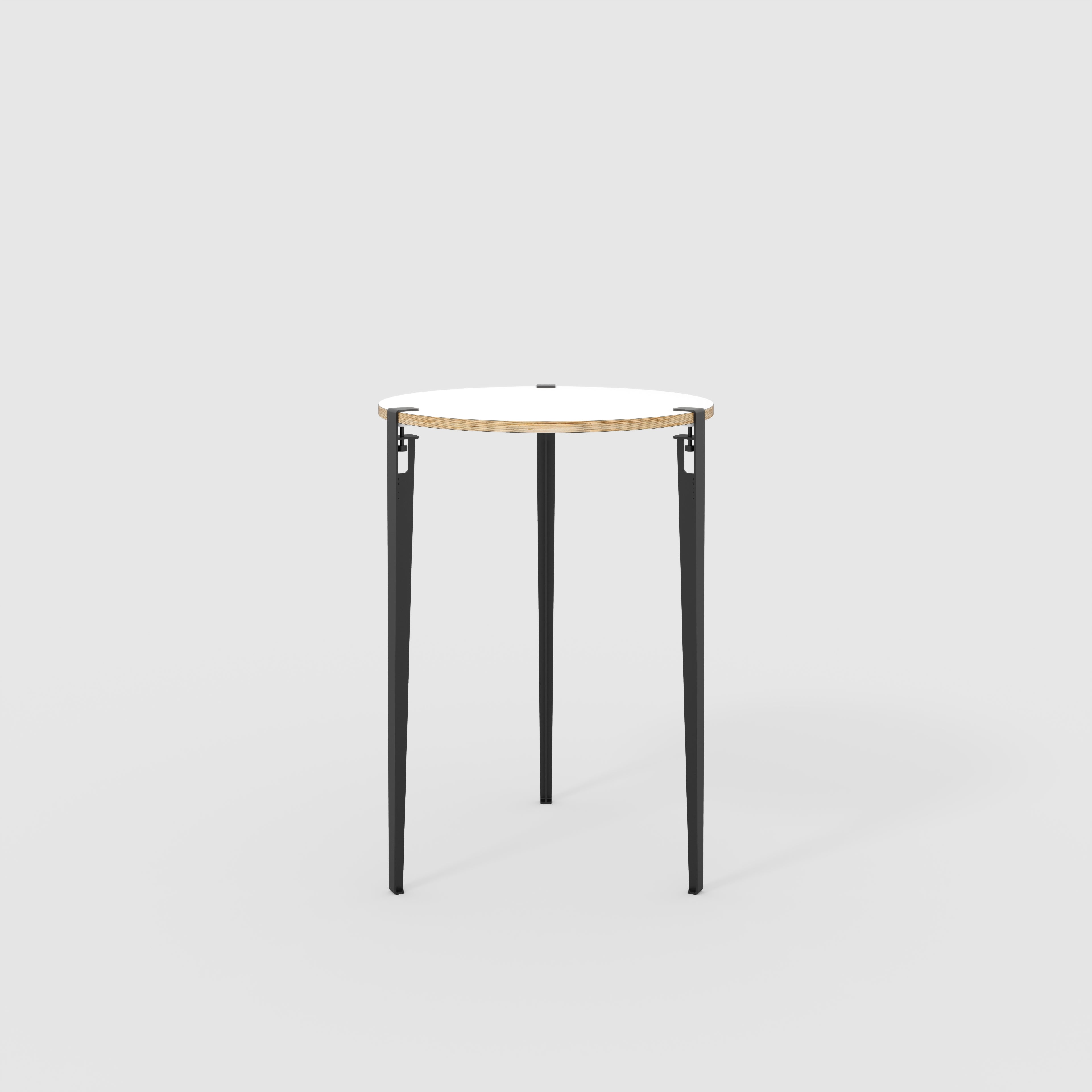 Plywood Round Table with Black Tiptoe Legs - Formica White - 800(dia) x 1100(h)
