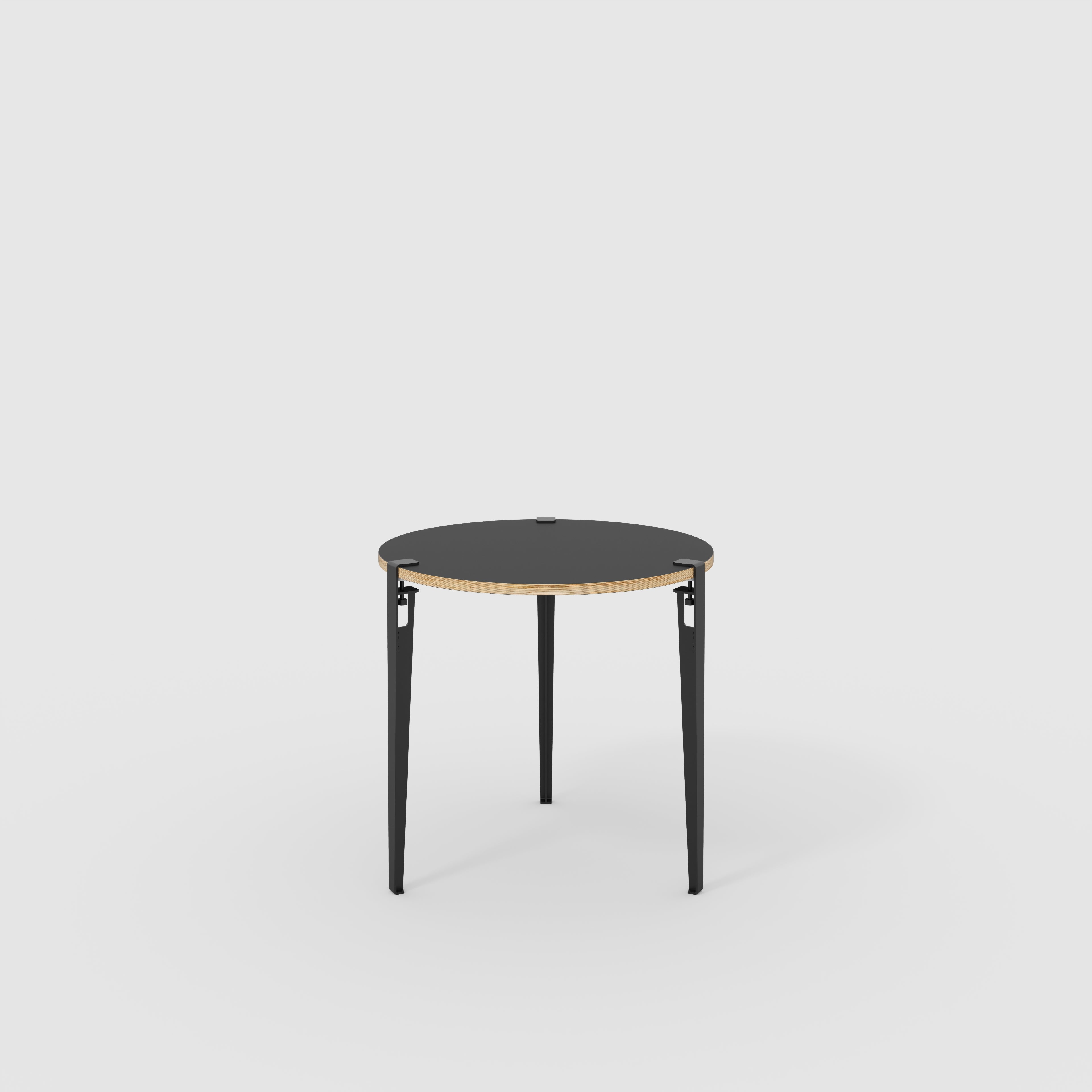 Plywood Round Table with Black Tiptoe Legs - Formica Diamond Black - 800(dia) x 750(h)