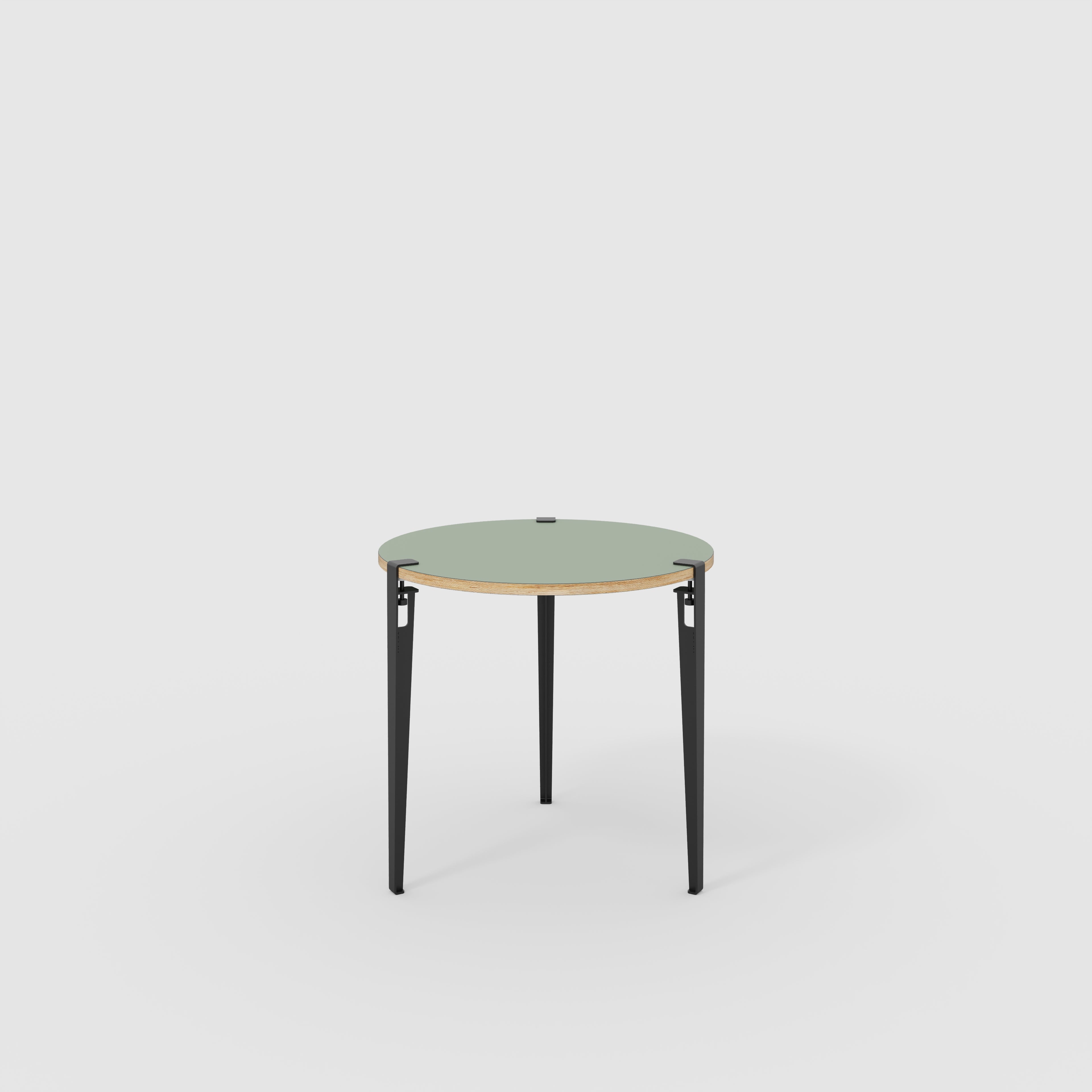 Plywood Round Table with Black Tiptoe Legs - Formica Green Slate - 800(dia) x 750(h)