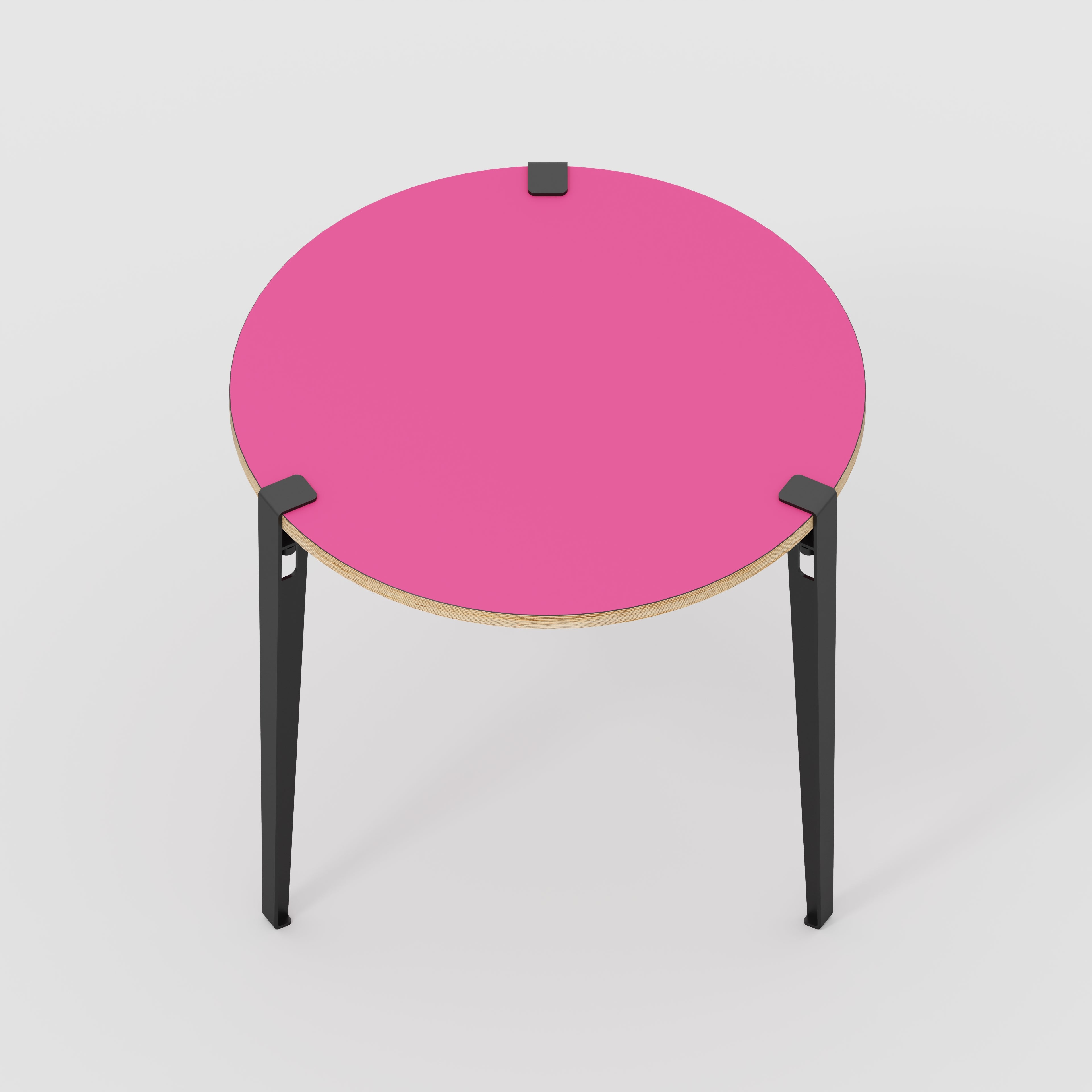 Plywood Round Table with Black Tiptoe Legs - Formica Juicy Pink - 800(dia) x 750(h)
